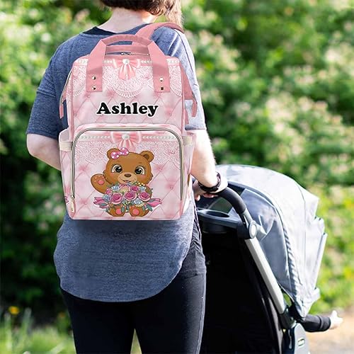 Miniatura 4 de M YESCUSTOM Bolsa de pañales con nombre para niña, de nailon de gran capacidad, impermeable, bolsa de lactancia para viajes, 0217a-7, Mochilas