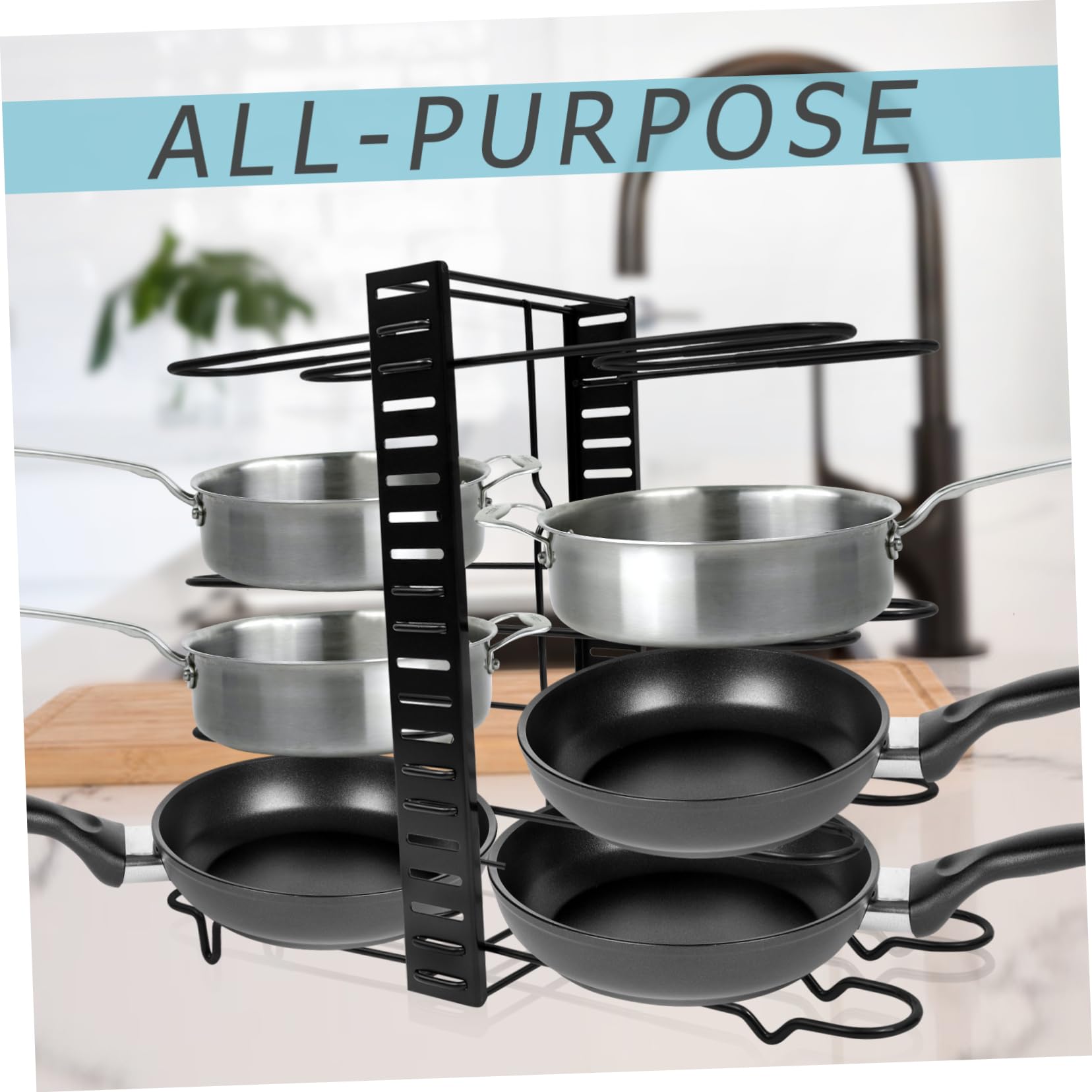 Cabilock Soporte para Tapas de Ollas y Sartenes de Hierro Negro Plegable | Montaje en Pared, Uso sobre Encimera, Ahorro de Espacio y Antideslizante, para Almacenamiento Doméstico de Cocina