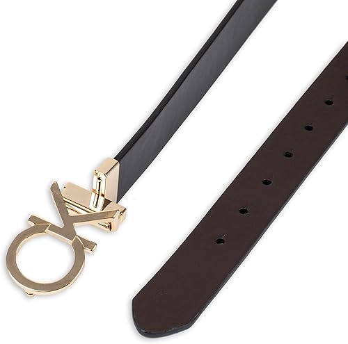 Miniatura 4 de Calvin Klein Cinturón de vestir con hebilla de placa con monograma CK reversible dos en uno para mujer (tallas regulares y grandes)