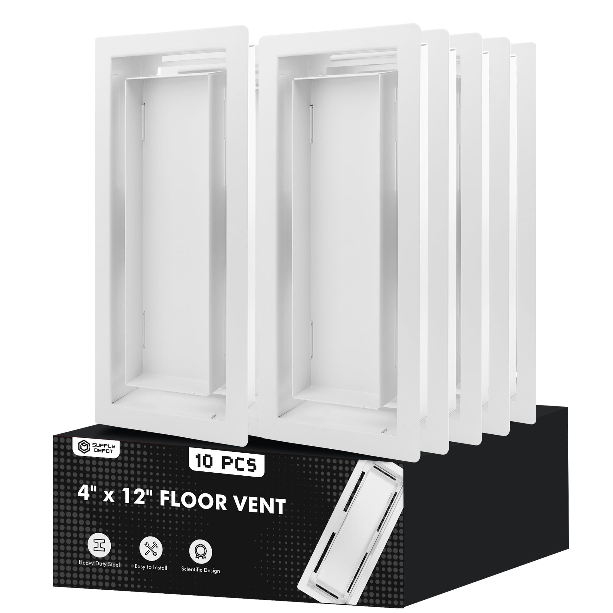 Bodenbelüftungsöffnungen, 10 x 30,5 cm, robuste Stahlbodenregister, begehbare Bodenlüftungsabdeckungen, unverstellbare Lüftungsschlitze für Boden, Zuhause, Büro, Weiß, 10 Stück