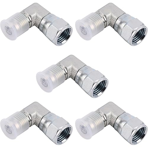5pcs 3/8" 90 Degree JIC 37° Hydraulic Hose Fittings, Male x Female Swivel Elbow Adapter Carbon Steel Pipe Connector for Industrial Machinery & Agricultural Equipment
