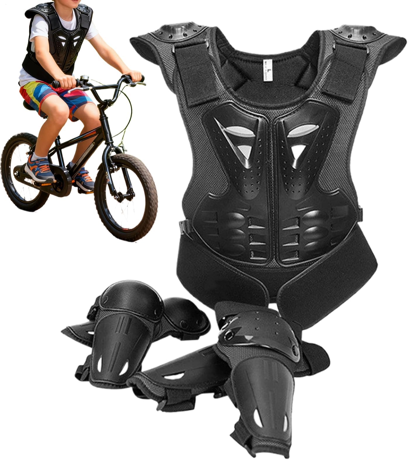 Kids Motocross Gear - 45cm Teen Motorcycle Protective Suit Set, Breathable Riding | Protective Vest Knee Elbow Pads For Cycling Skiing Rollerblading Skateboarding Sports Safety