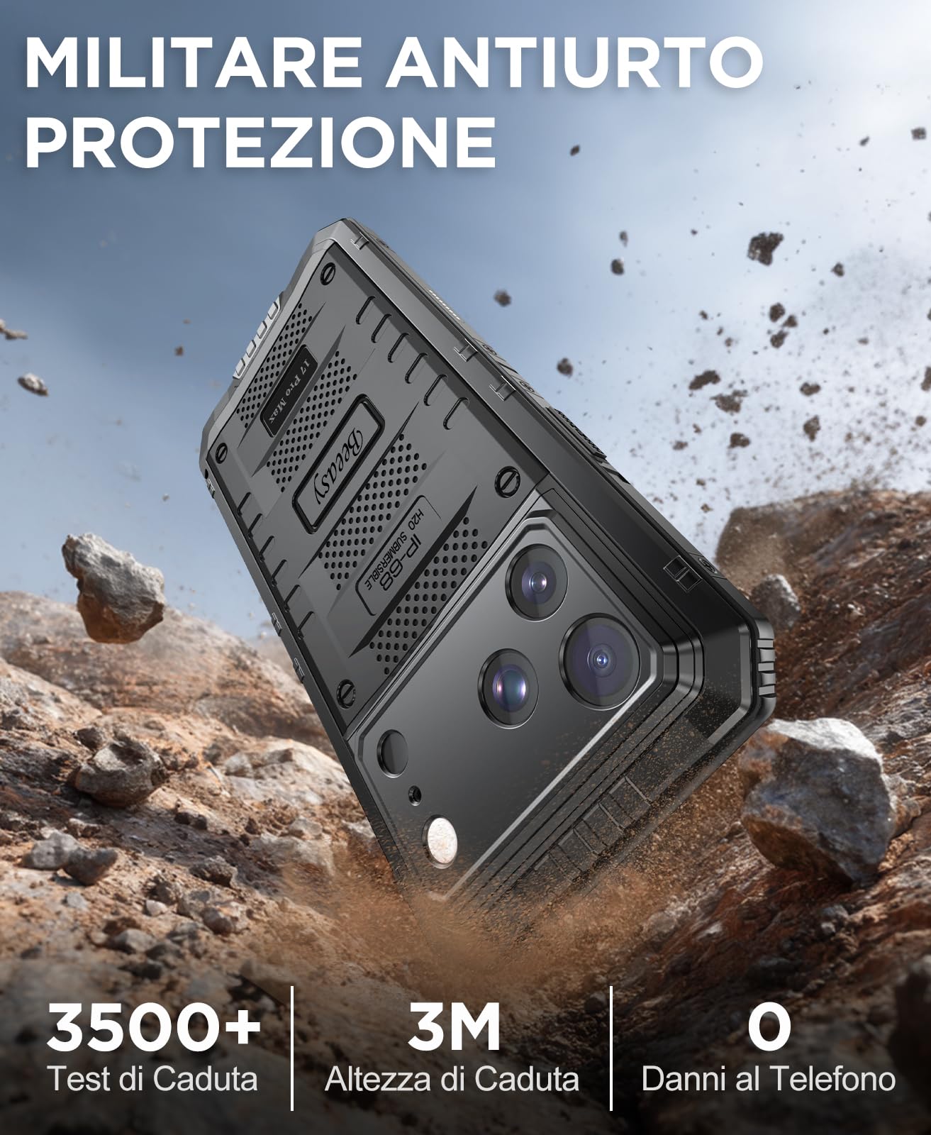 Beeasy Cover per iPhone 17 Pro Max IP68 Impermeabile Custodia Militare Antiurto Resistente 360° Metallo Armor Protezione Schermo Integrata Rugged Robusta Indistruttibile Subacquea Antipolvere Nero