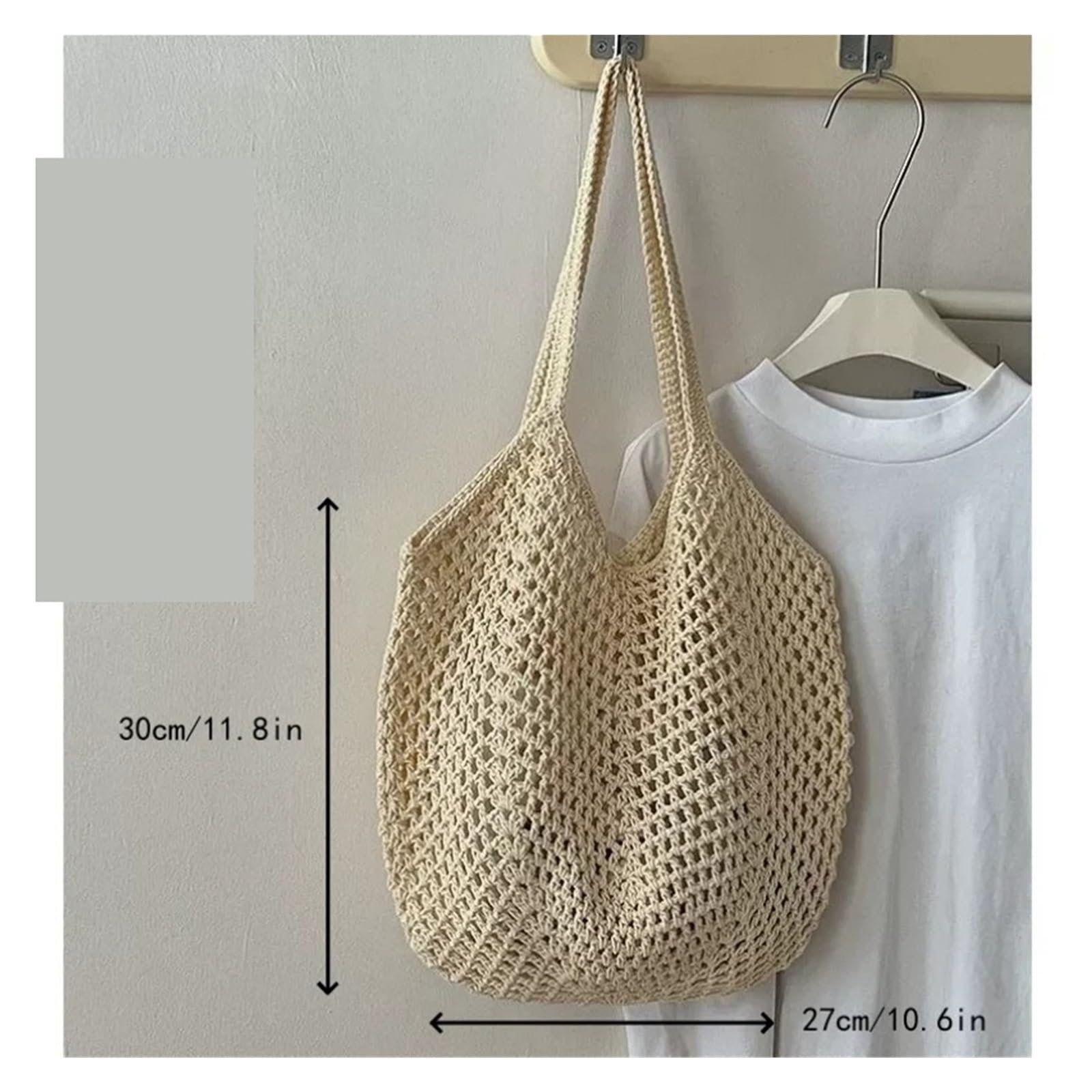 Leisure - Bolsa tejida de algodón de gran capacidad, bolsa de playa con paja hueca