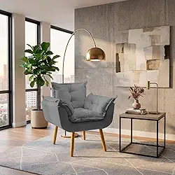 Poltrona Alice Decorativa Para Sala Cadeira Reforçada Para Recepção Manicure Clínica Sala De Espera Consultório Escritório Pé Castanho - Clique & Decore (Cinza)