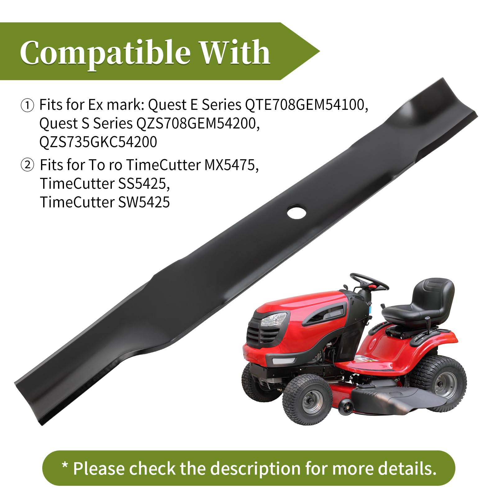 Cuchillas de cortacésped 115-2454-03 aptas para Ex Mark Quest E-Series S-Series, cuchillas de alta elevación compatibles con la plataforma de cortacésped ro Timecutter SS5425 de 54 pulgadas,