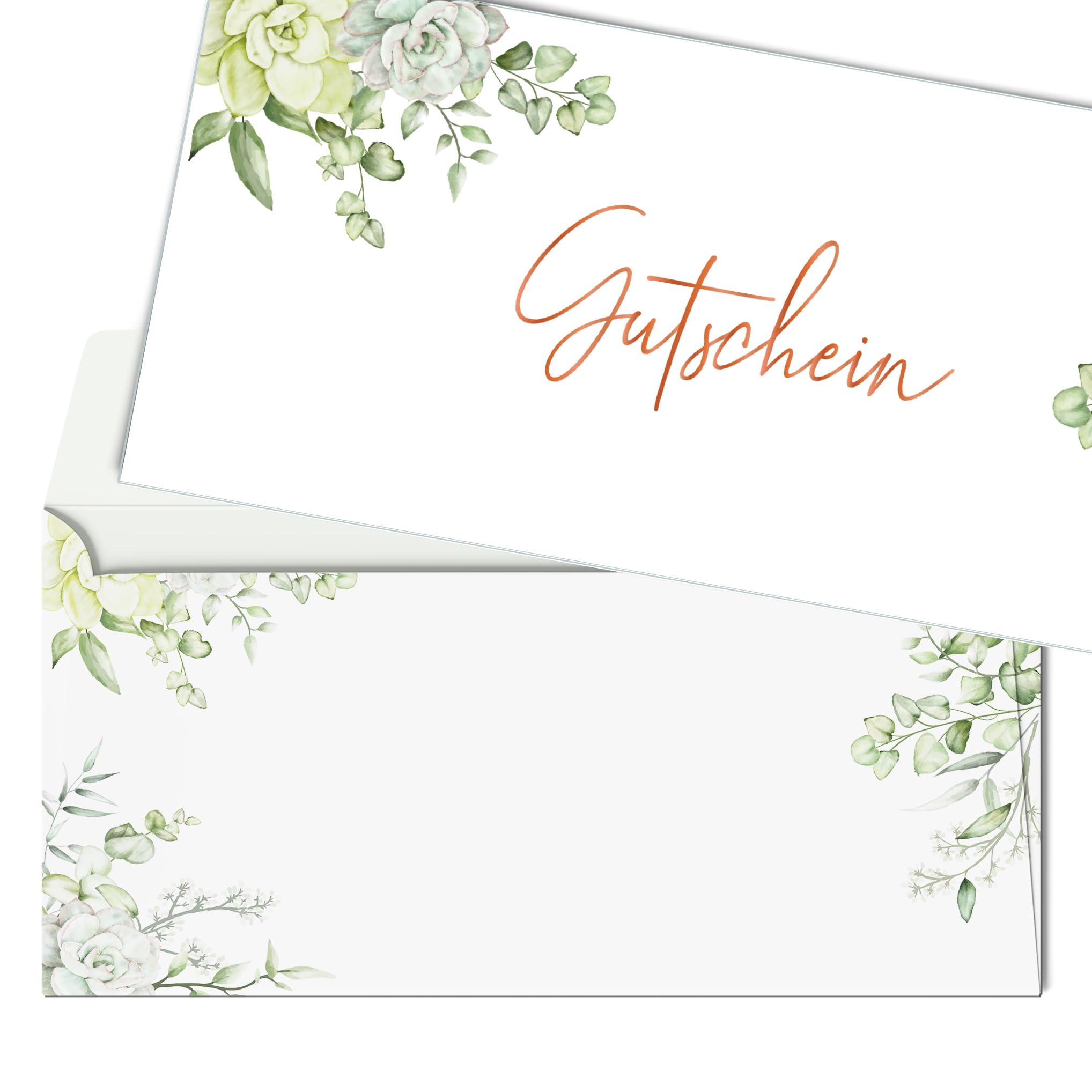 Heaven+paper 50 Blanko Gutscheinkarten Mit Umschlägen – Im Eukalyptus-Design, Für Restaurant, Beauty, Einzelhandel & Mehr