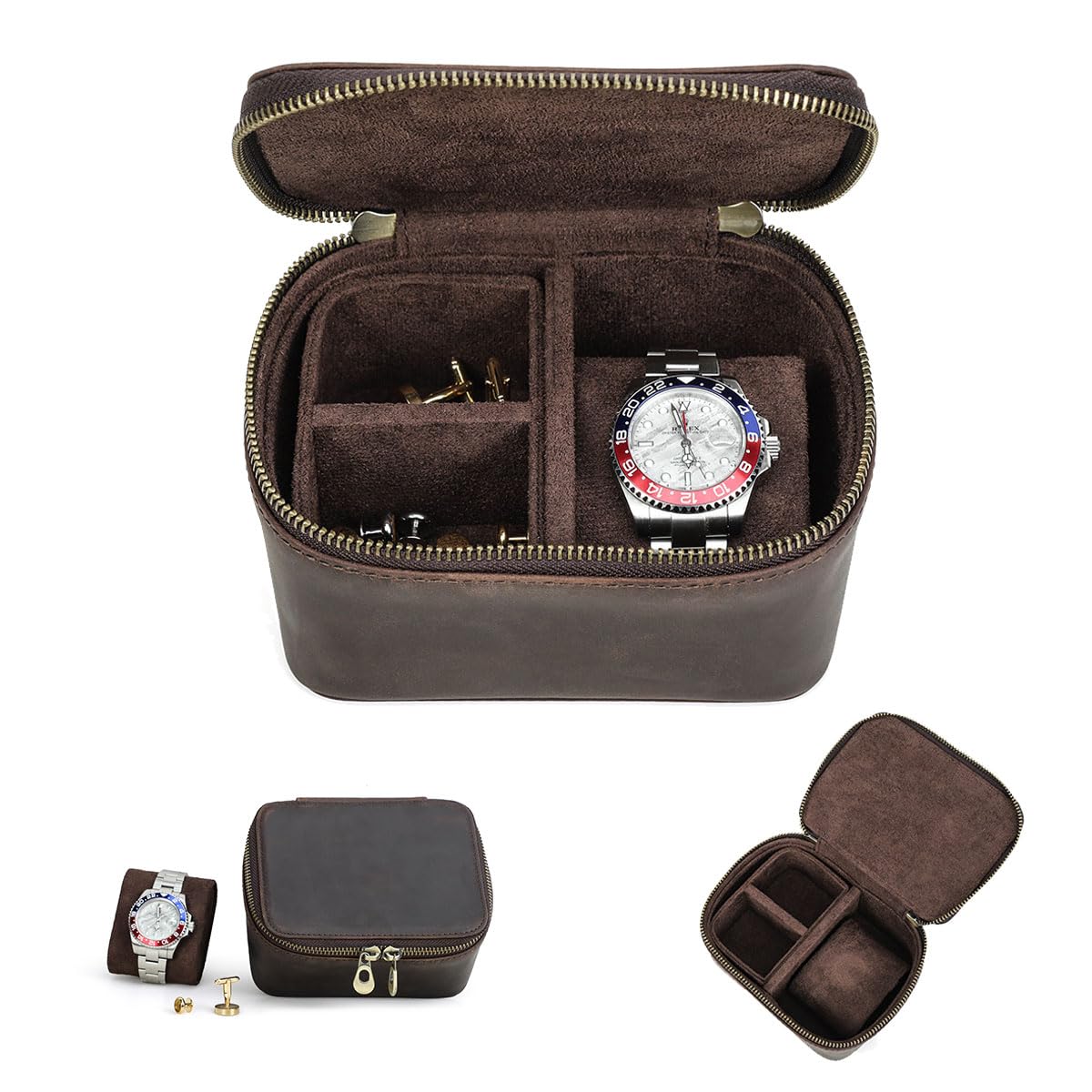 CONTACTS Contacts Crazy Horse Leather Watch Case and Cufflink