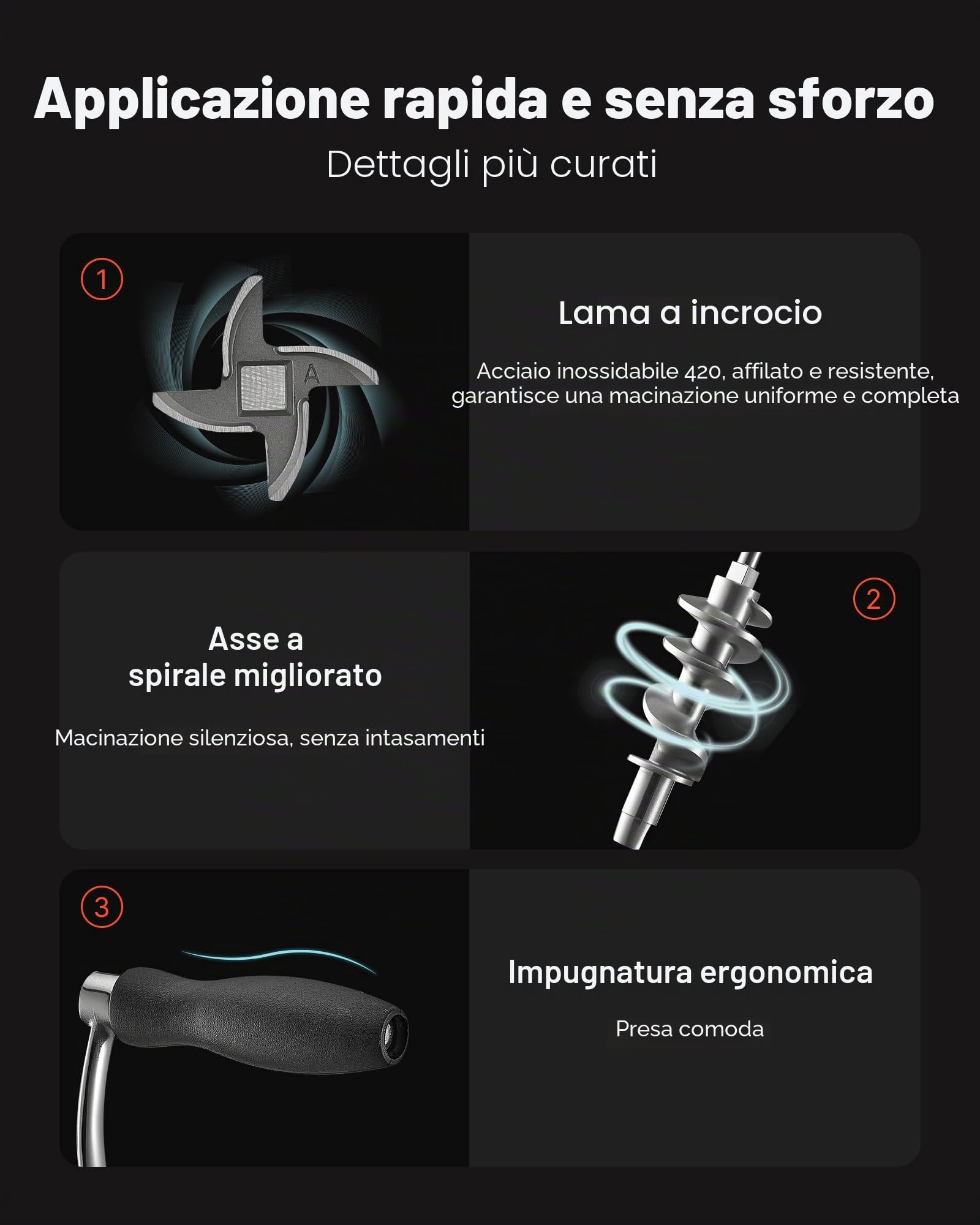 VEVOR Tritacarne Manuale con Manovella, Macchina Tritacarne per Salsicce in Acciaio Inox 304 con Morsetto da Tavolo, Insaccatrice per Salsicce con Piastre di Taglio (4,5/8 mm)