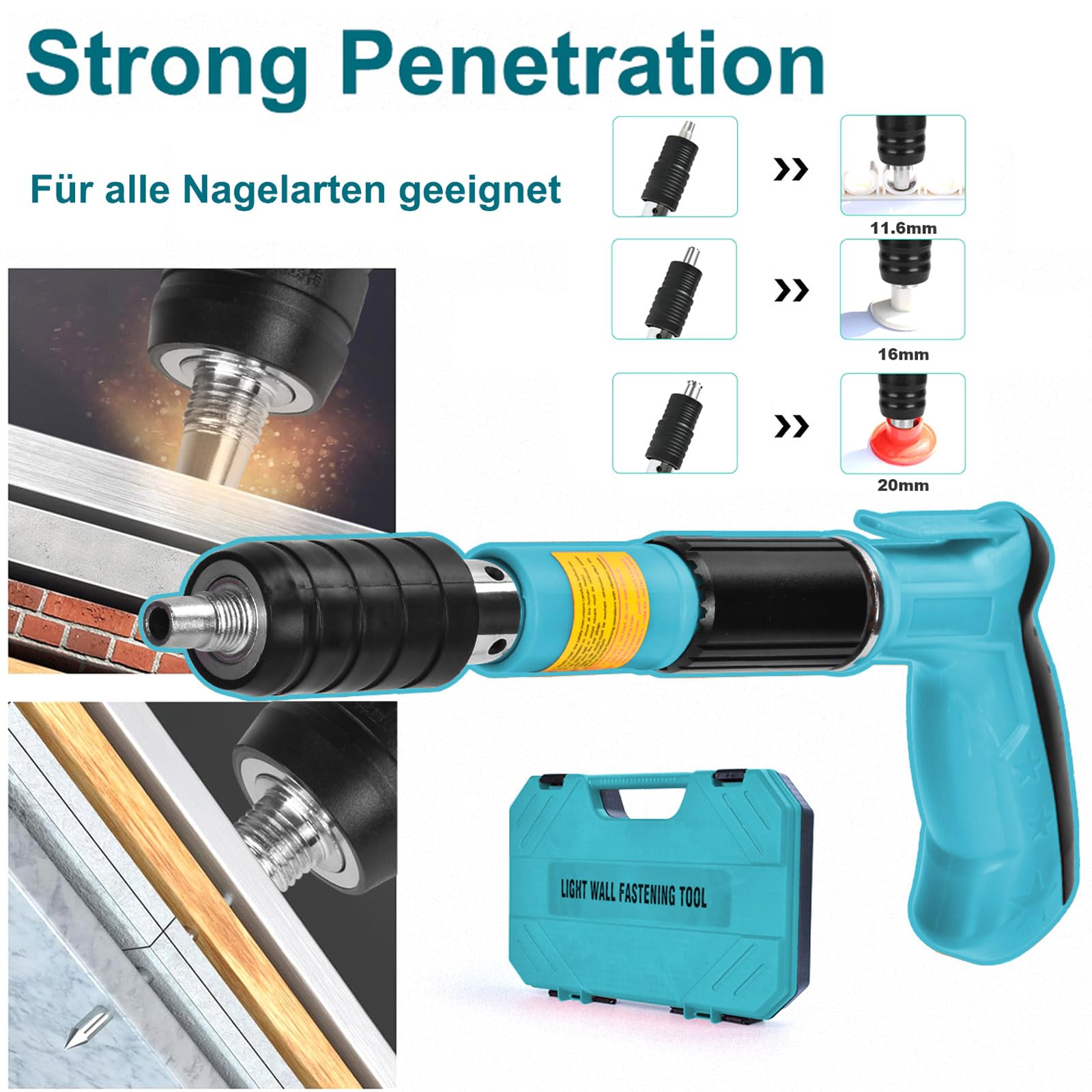 Pistola de Clavos Manual Clavadora Pistola Clavos Hormigon con 220Clavos Pistola de uñas Acero Ajustable de 5 Velocidades con Silenciador Nail Gun Clavadora cemento para Pared Acero Cementode Concreto