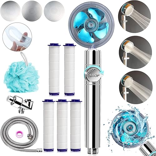 Cabezal de ducha Hydro de alta presión, cabezal de ducha hidrojet impulsado por hélice Vortex manual con accesorios de repuesto, 3 paneles de agua