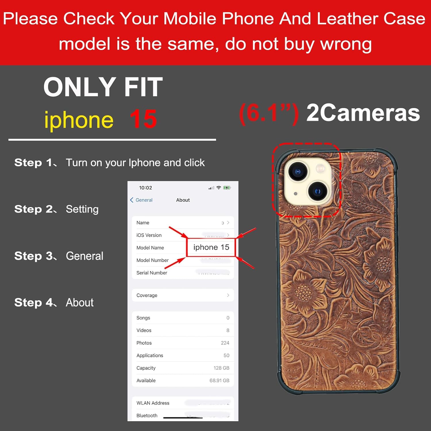 Wallet Real Leather Case Compatible with iPhone 15 6.1" ，Genuine Leather，Shockproof, Anti-Fall Case, Flip Cover, with Card Slot, Double Magnetic Buckle, Kickstand, Durable Brown