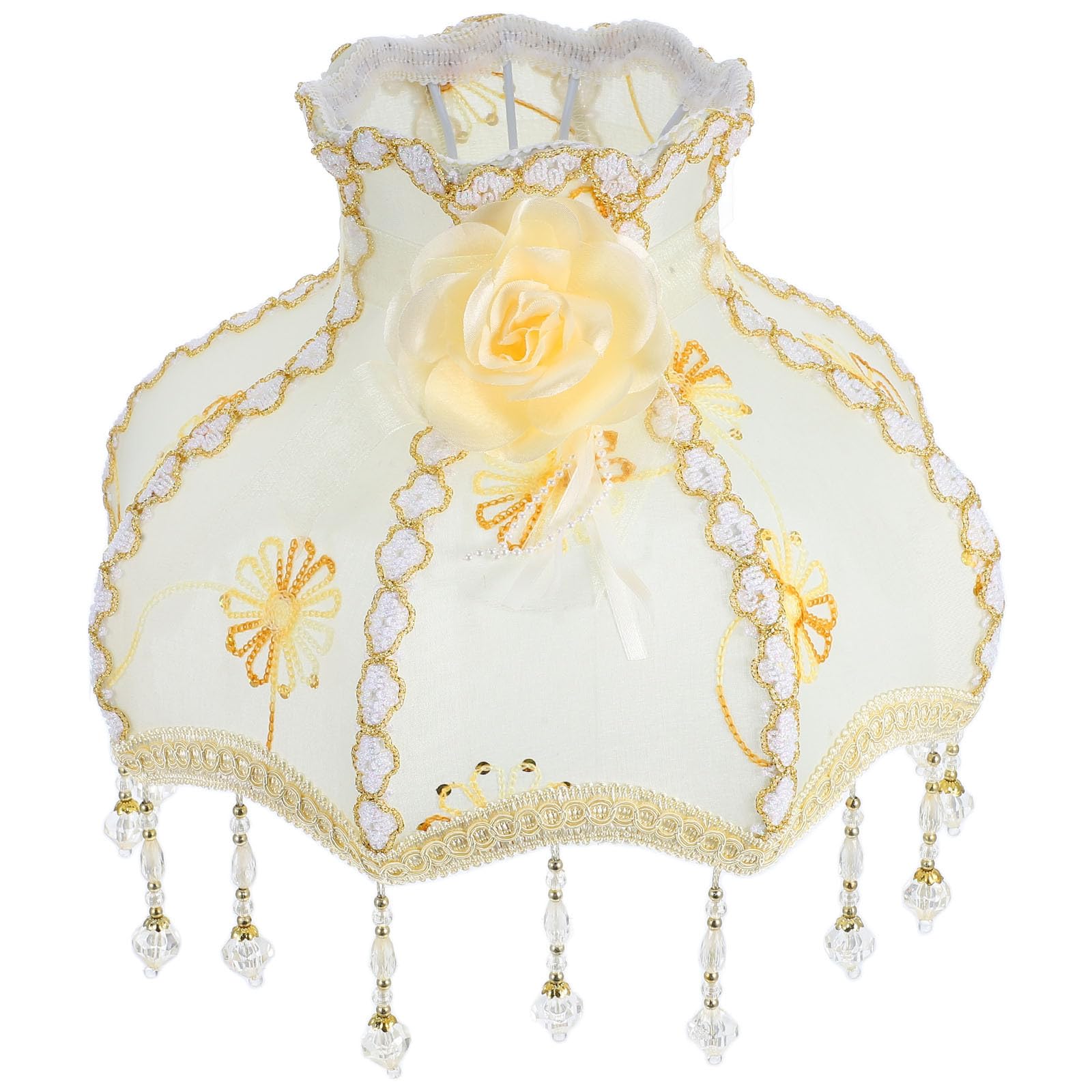 POPETPOP Vintage European Floor Lamp Shade in Beige Cloth and Iron Material with Eye Protection and Brighten Light Feature, for Living Room or Bedroom Retro Table Lamp Decor