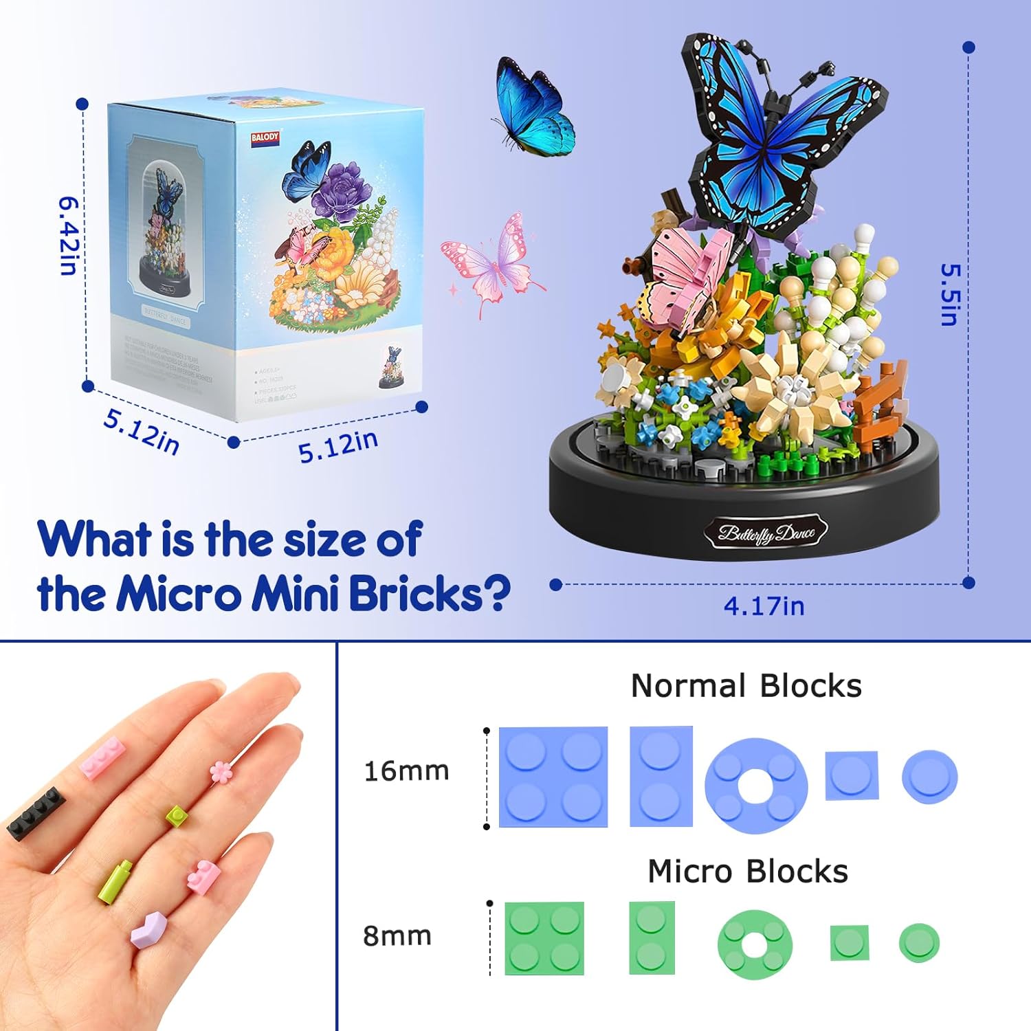 VZZNN 2 Pack Flower Bouquet Building Sets with LED Lighting,Animals Flowers Botanical Collection Mini Building Blocks Set, Valentine's Day for Her Mom Women Wife Girlfriend(Roses,Butterfly)