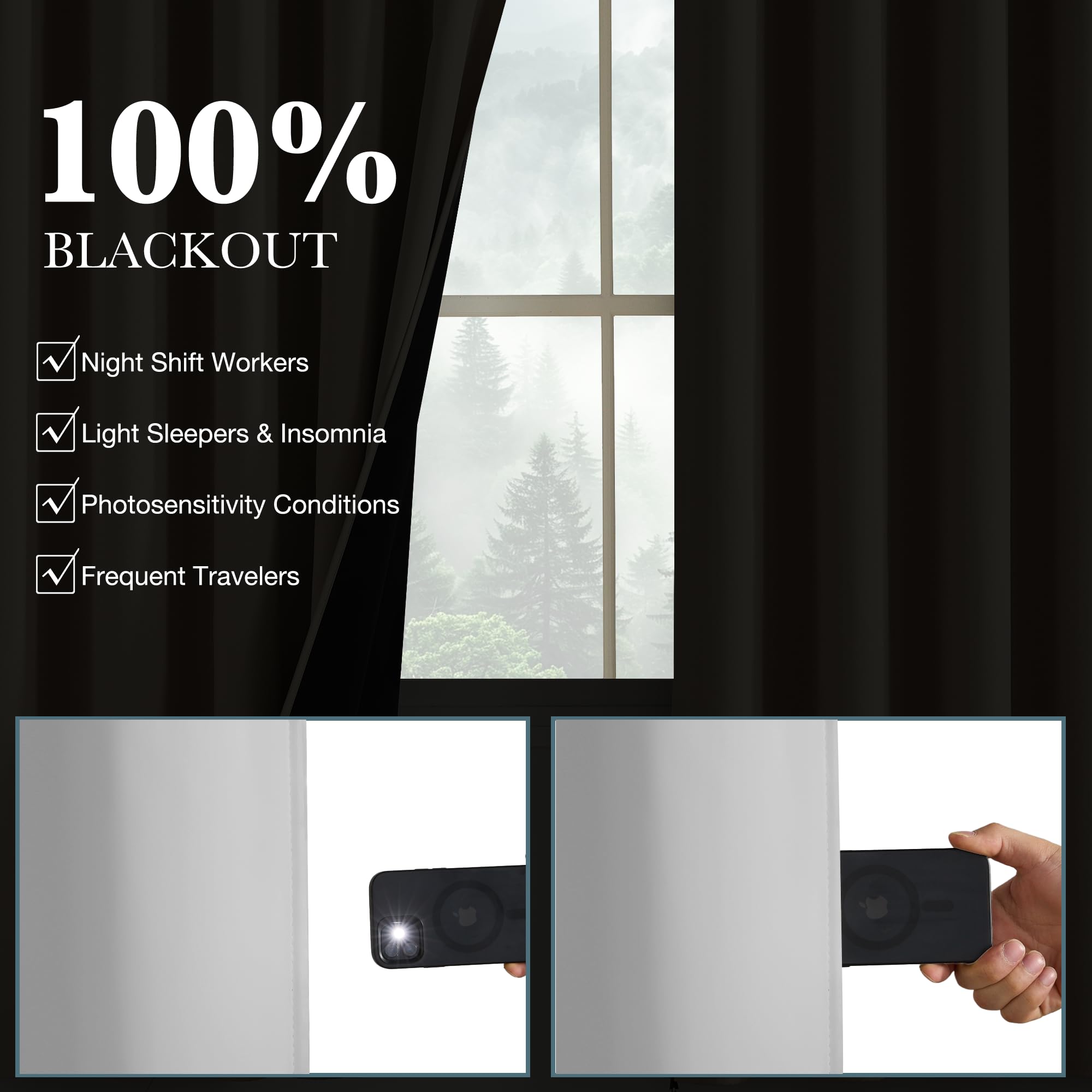 PONY DANCE 100% Blackout Curtains for Bedroom, Pencil Pleat Thermal Insulated Curtains - Image 4