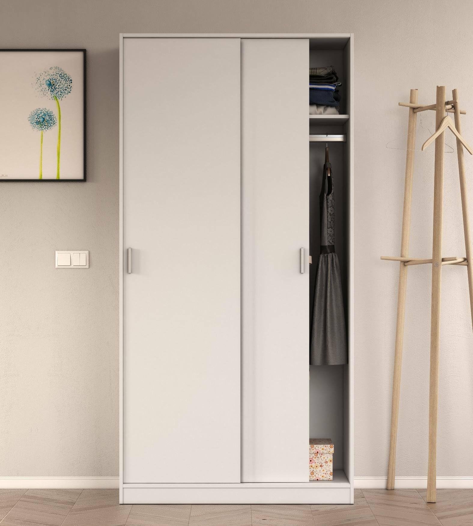 Dmora Armadio Guardaroba, 2 Ante scorrevoli, Legno Bianco-cm. 100 x 200 x 50