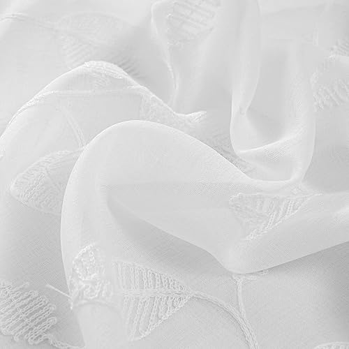 Miniatura 7 de YoungsTex Cortinas traslúcidas de lino con estampado de hojas de 63 pulgadas de largo para sala de estar, bolsillo para barra, cortinas de encaje