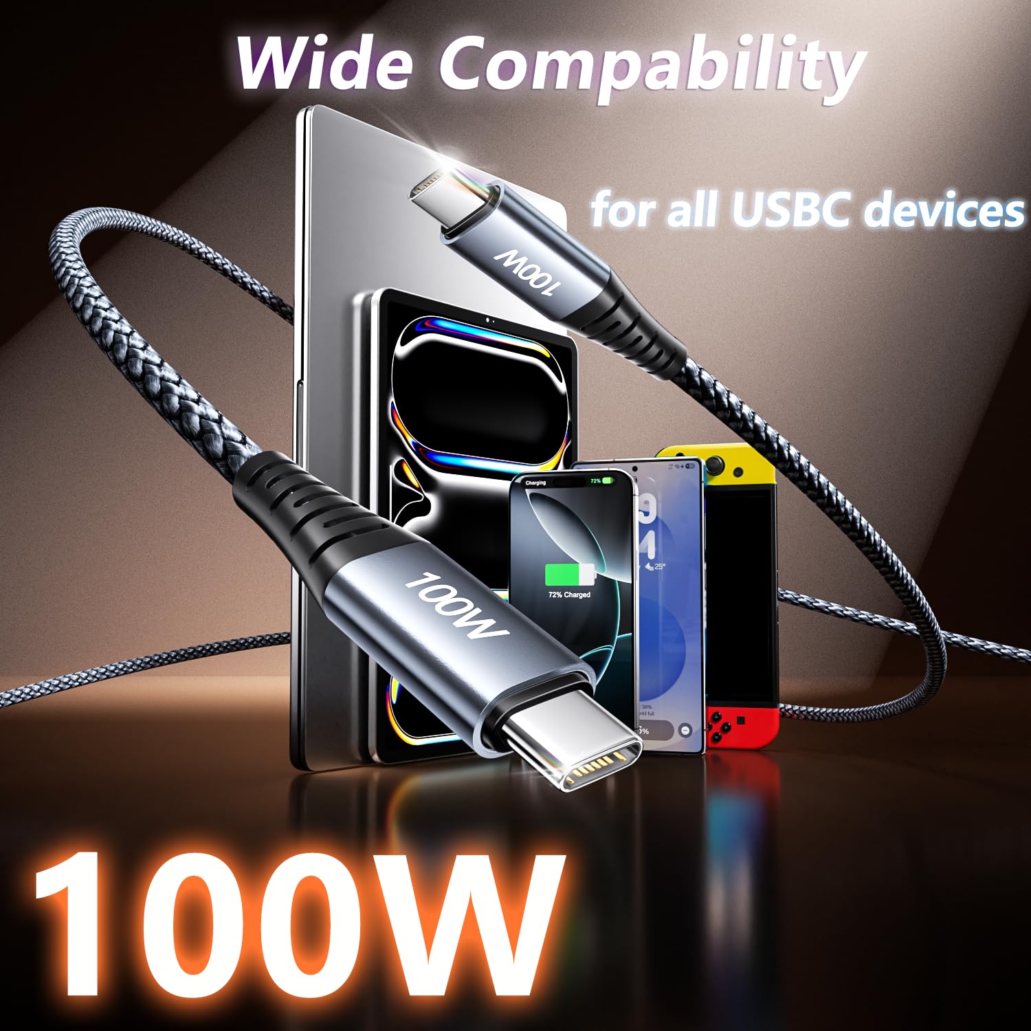 【2 Pezzi×2M】100W Cavo USBC a USBC Rapido, 5A PD3.1 USB C Cavo Nylon Intrecciato Superveloce per MacBook Pro/Air,Lenovo,Laptops, Cable Ricarica Rapida Cellulare per iPhone,Samsung,Google Pixel,Xiaomi