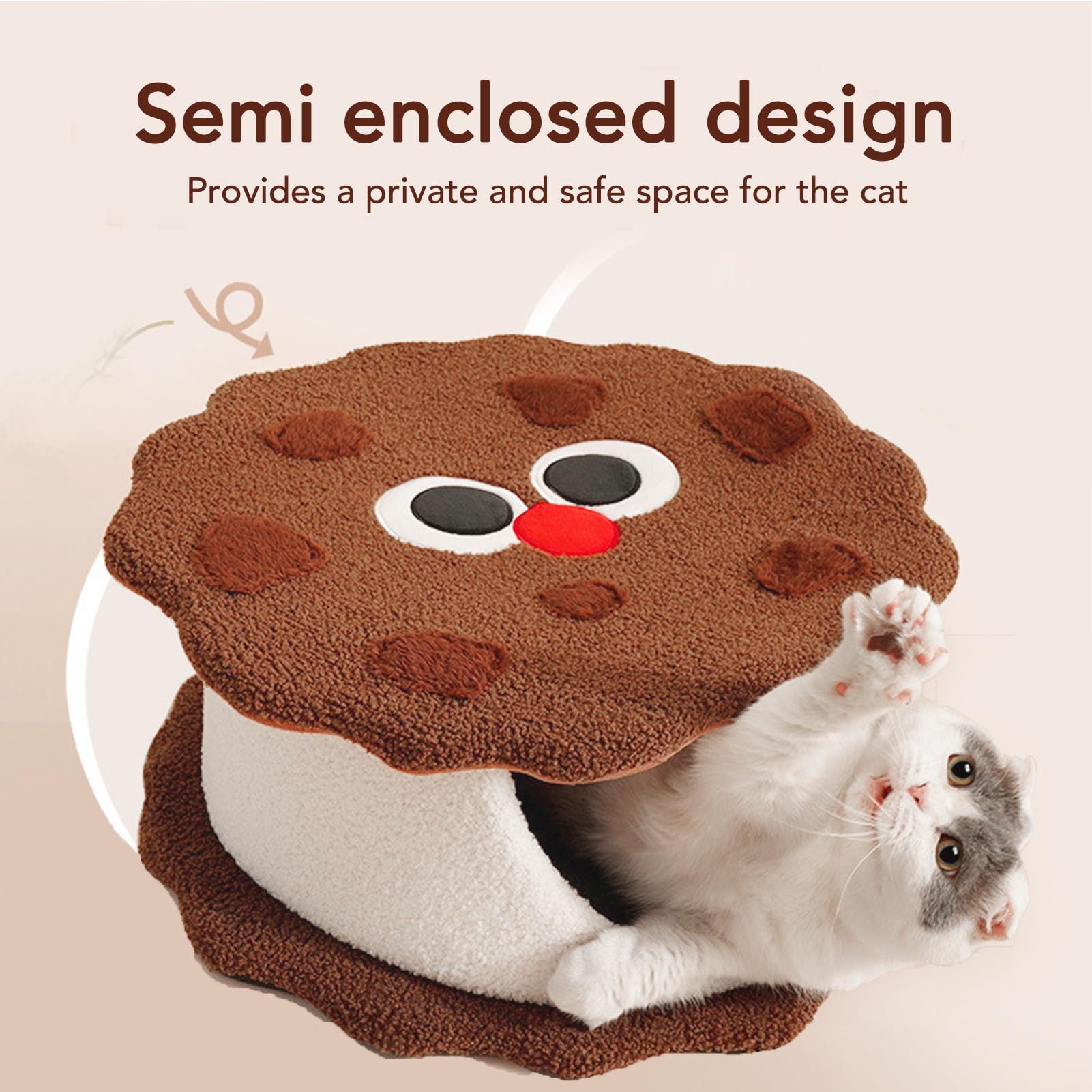 Cuccia per gatti chiusa a forma di biscotto, facile da pulire, calda e accogliente cuccia per gatti e gattini da interni