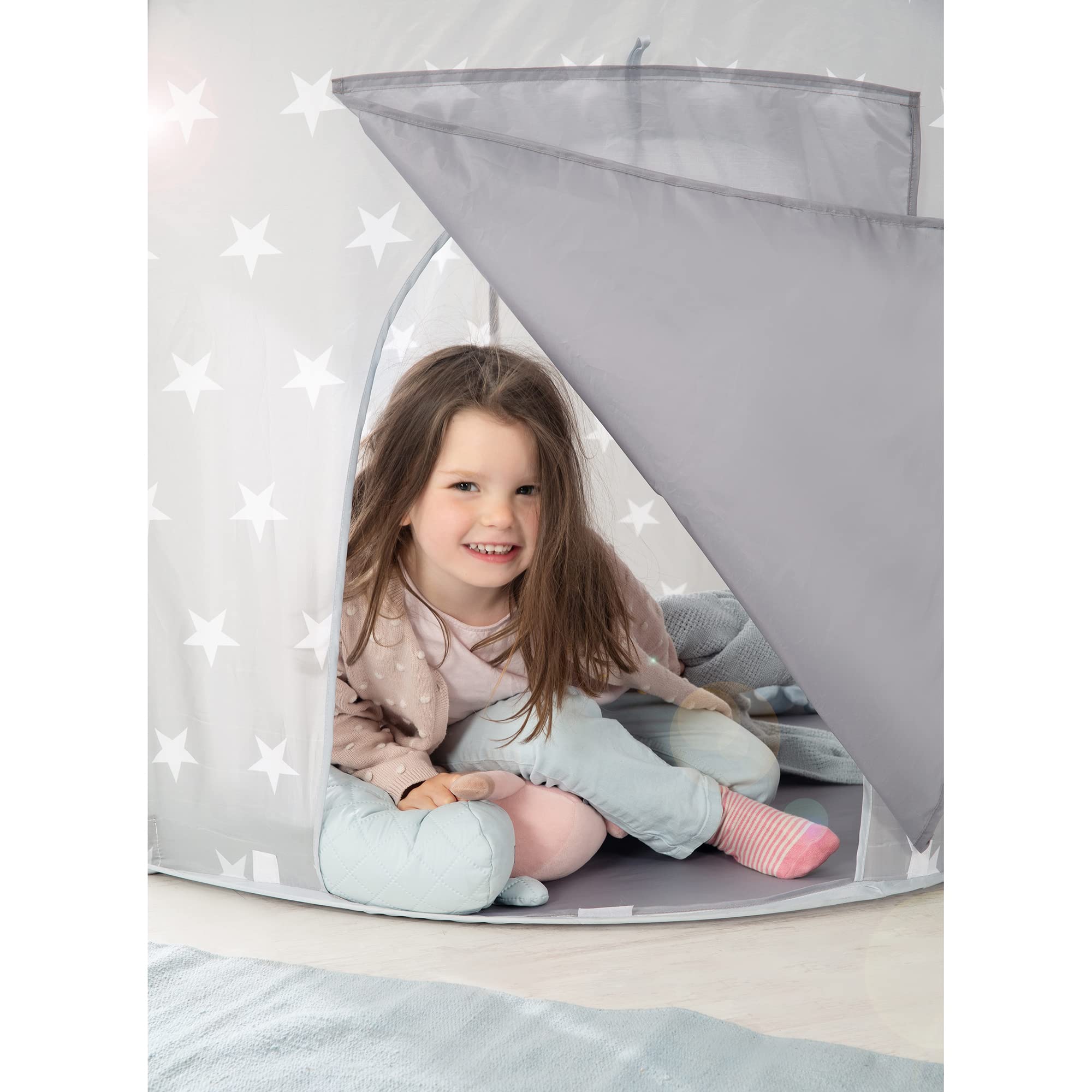 roba Tenda da Gioco - Little Stars - Casetta da Gioco in Tessuto - 105 x 135 cm - Telaio con Barre in Fibra di Vetro - Borsa Inclusa - Grigio