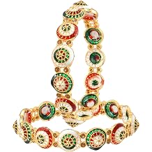 Jewar Mandi Bangles Set 2 Piece Pearl Polki Ad Cz Handmade Multi Color Meena Work Gold Plated Color Stones Traditional Indian Bracelet For Women