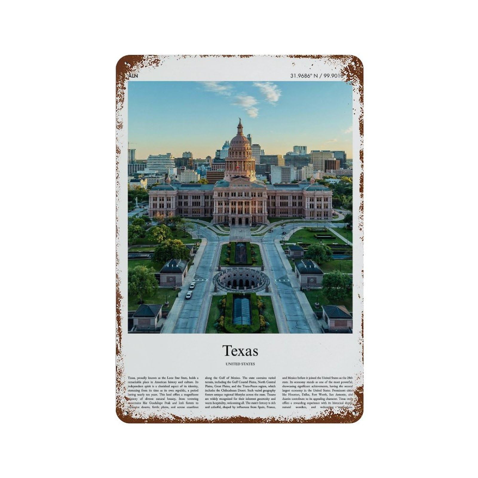 xiaoxiaoshen Texas United States, USA City Scenery Wall Decor Art Metal Tin Poster Modern Home Decor Art Home Bar Shop Decorations Vintage Sign 30x20cm
