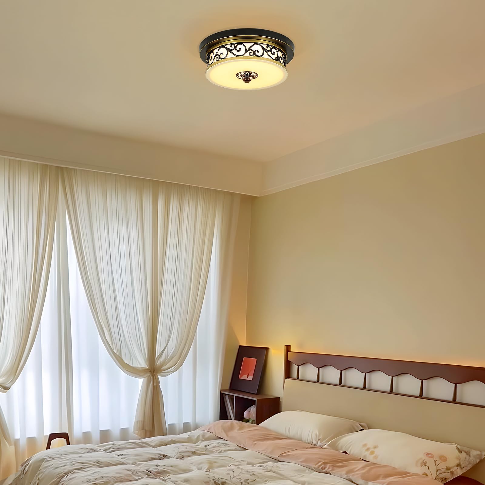 LynPon Bohemian plafondlamp van geweven rotan handgemaakte kooi kroonluchter boerderij natuurlijke mini rotan lamp voor woonkamer, slaapkamer, keuken