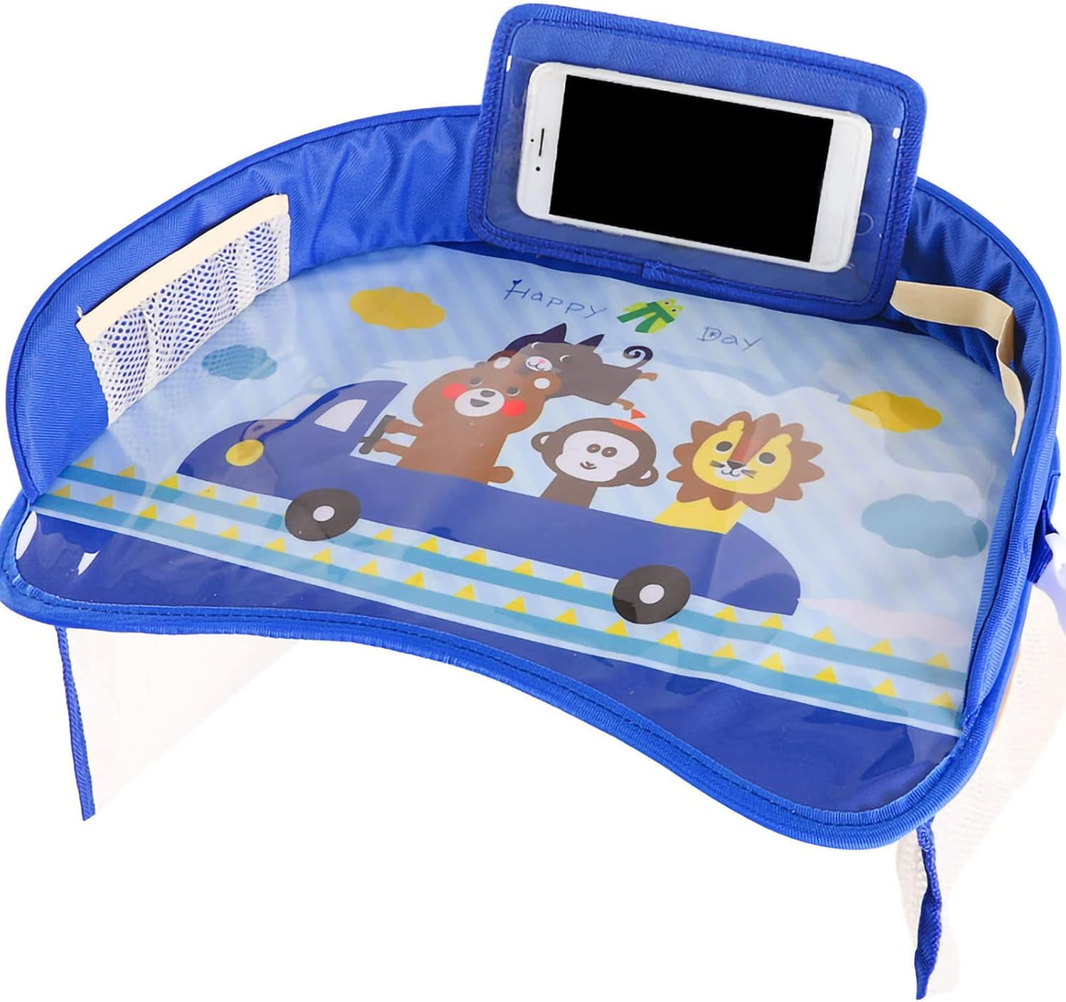 Kids Travel Tray Seat Lap Activity Half Surrounded Organizer with Transparent Bag Side Pocket for Strollers Car Child Seat Car Seat Attachable Storage & Organizers(Happy Travel)