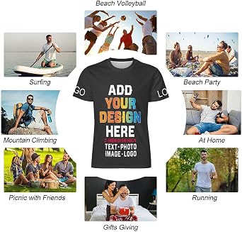 Custom T Shirts Design Your Own for Men, Add Photo/Logo/Text Personalized Tee Printed Pictures Front and Back Print