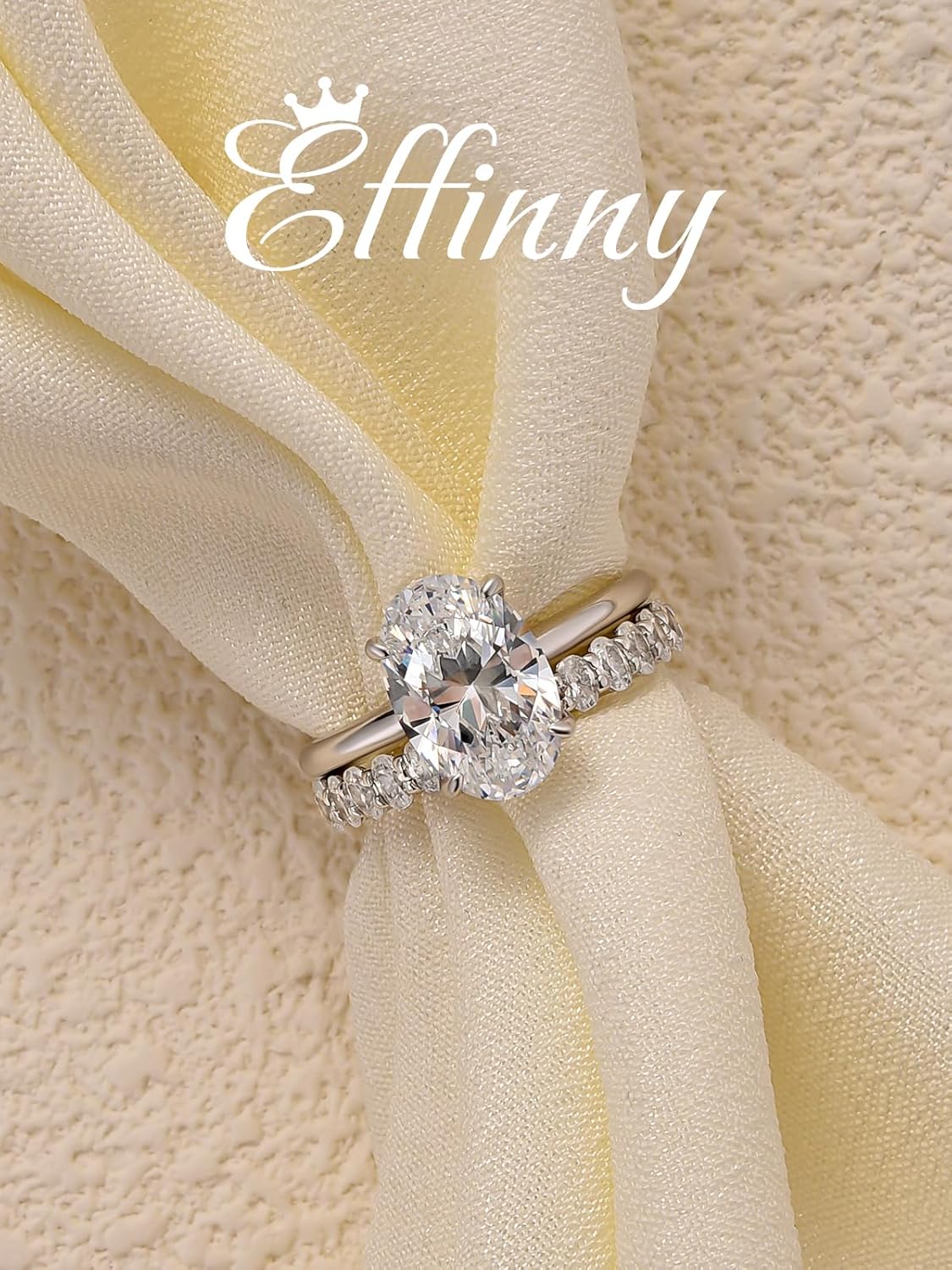 3.5ct Elongated Oval Cut Wedding Ring Set,Solitaire Engagement Ring with Oval Eternity Band,925 Sterling Silver Bridal Ring Set - Image 2