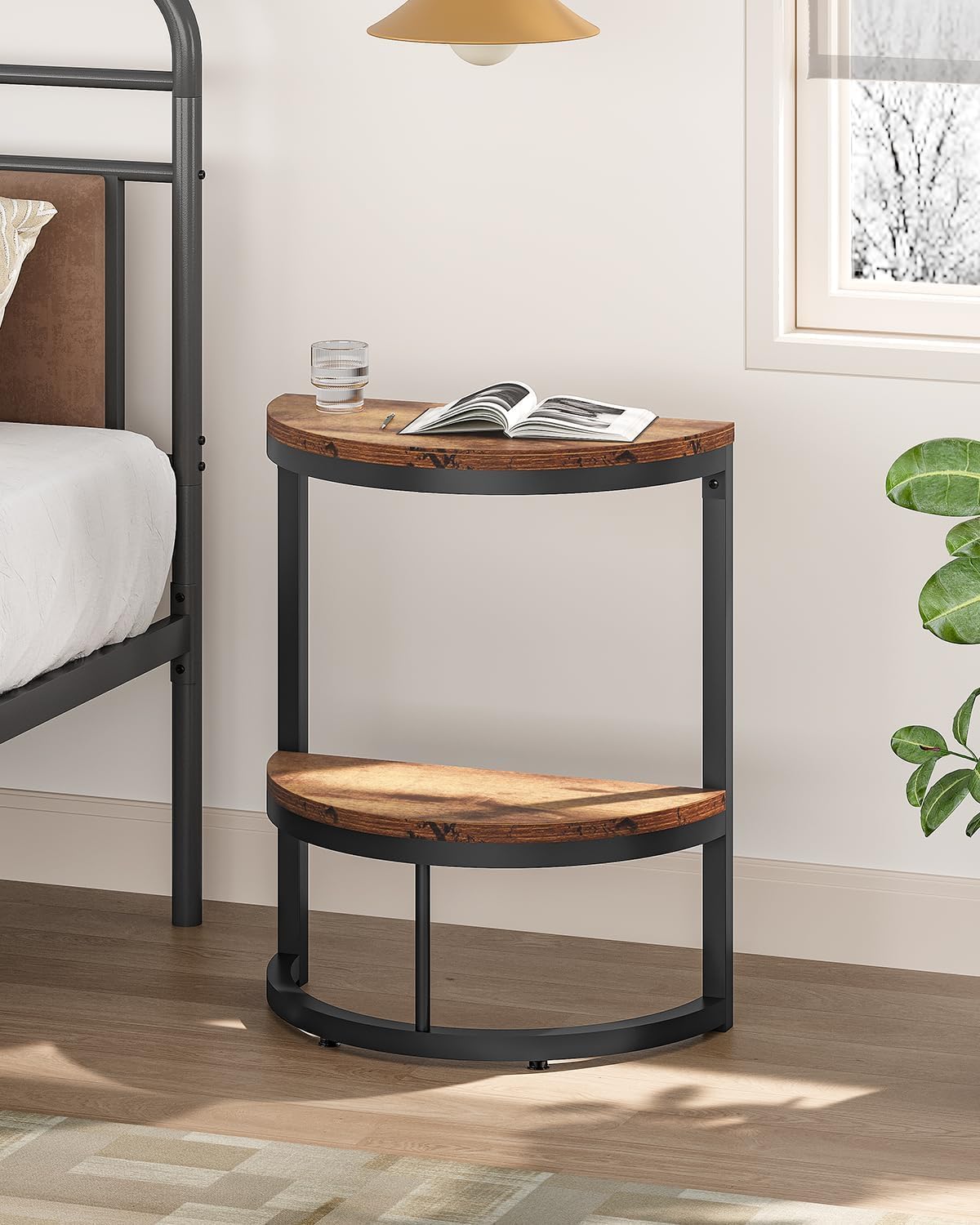 OGFC 36166 Classic 2-Tier End Table Half Round with Storage Shelf, Small Side Table Space Saving Narrow Accent Table for Living Room Sofa Couch, Bedroom, Rustic Brown 2
