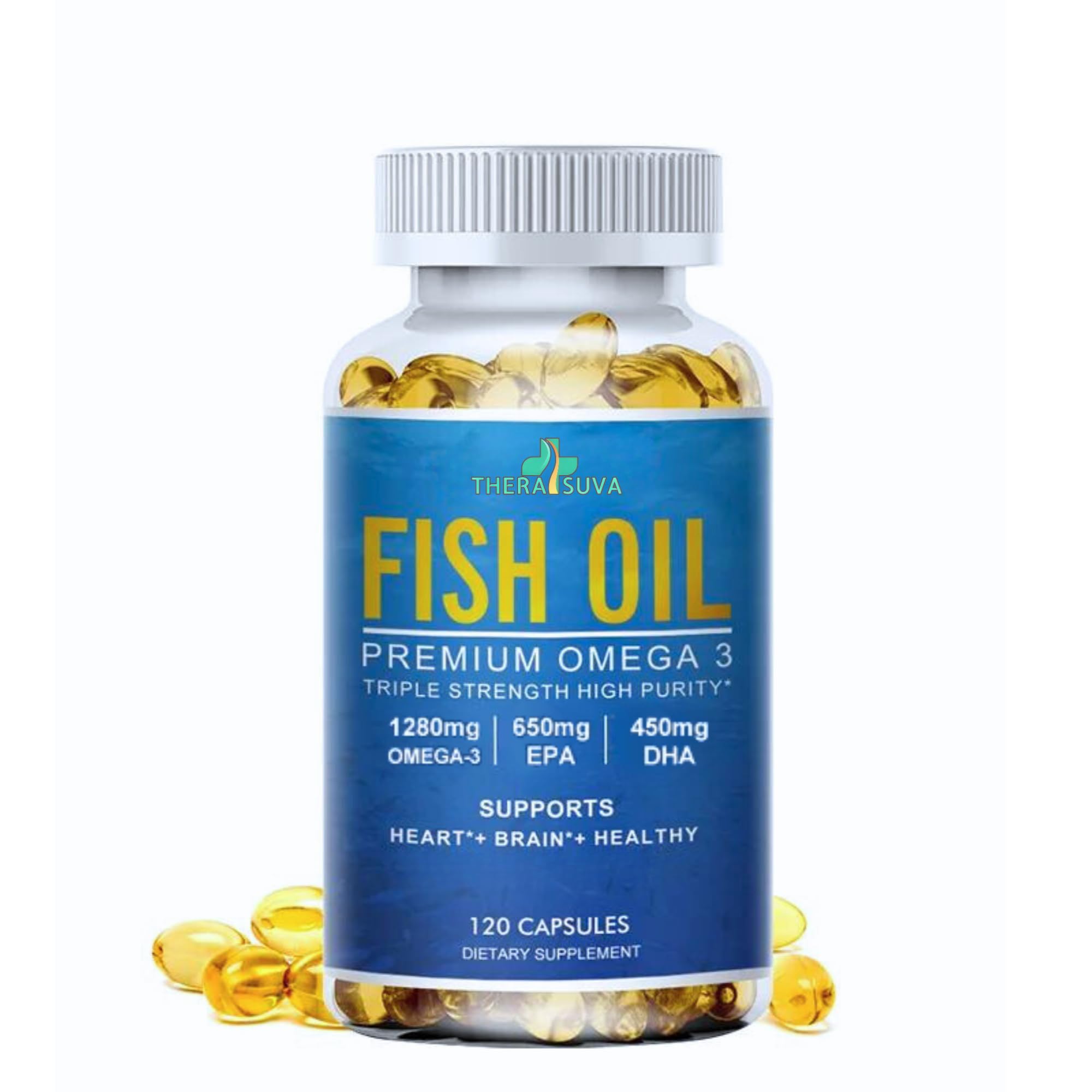 Wild Alaskan Fish Oil - Omega-3 1280mg + EPA 650mg + DHA 450mg, High Purity, Natural Supplement for Healthy Heart/Brain Health, 120 Softgels, 60 Day Supply