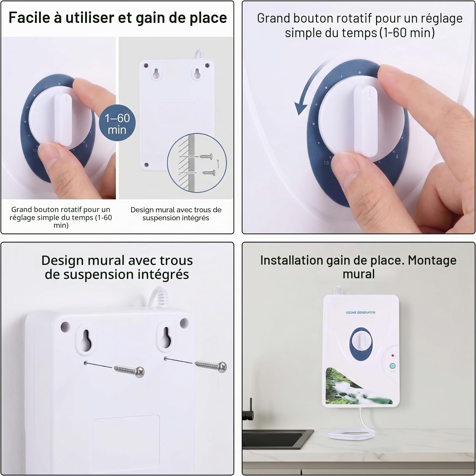 Générateur d' 30000mg/h, Purificateur d'Air et d'Eau avec Minuterie 120 min pour Maison, Bureau et Voiture