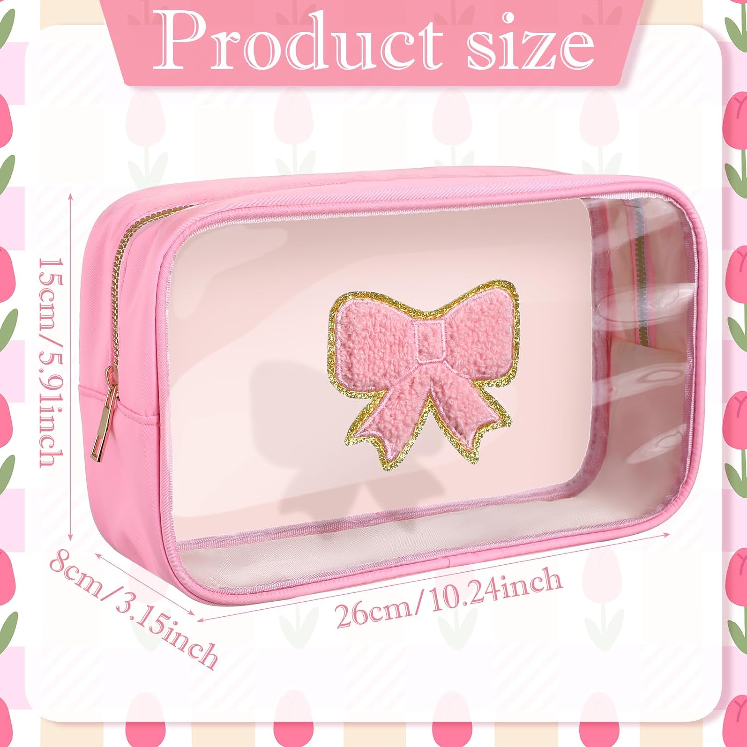 Kacctyen Pink Bow Clear Makeup Bag Coquette Pink Bow Travel Toiletry Preppy Cosmetic Bag Travel Organizer Trendy Portable Gift for Women Girlfriend Bridesmaid Birthday Mothers Day - Image 2