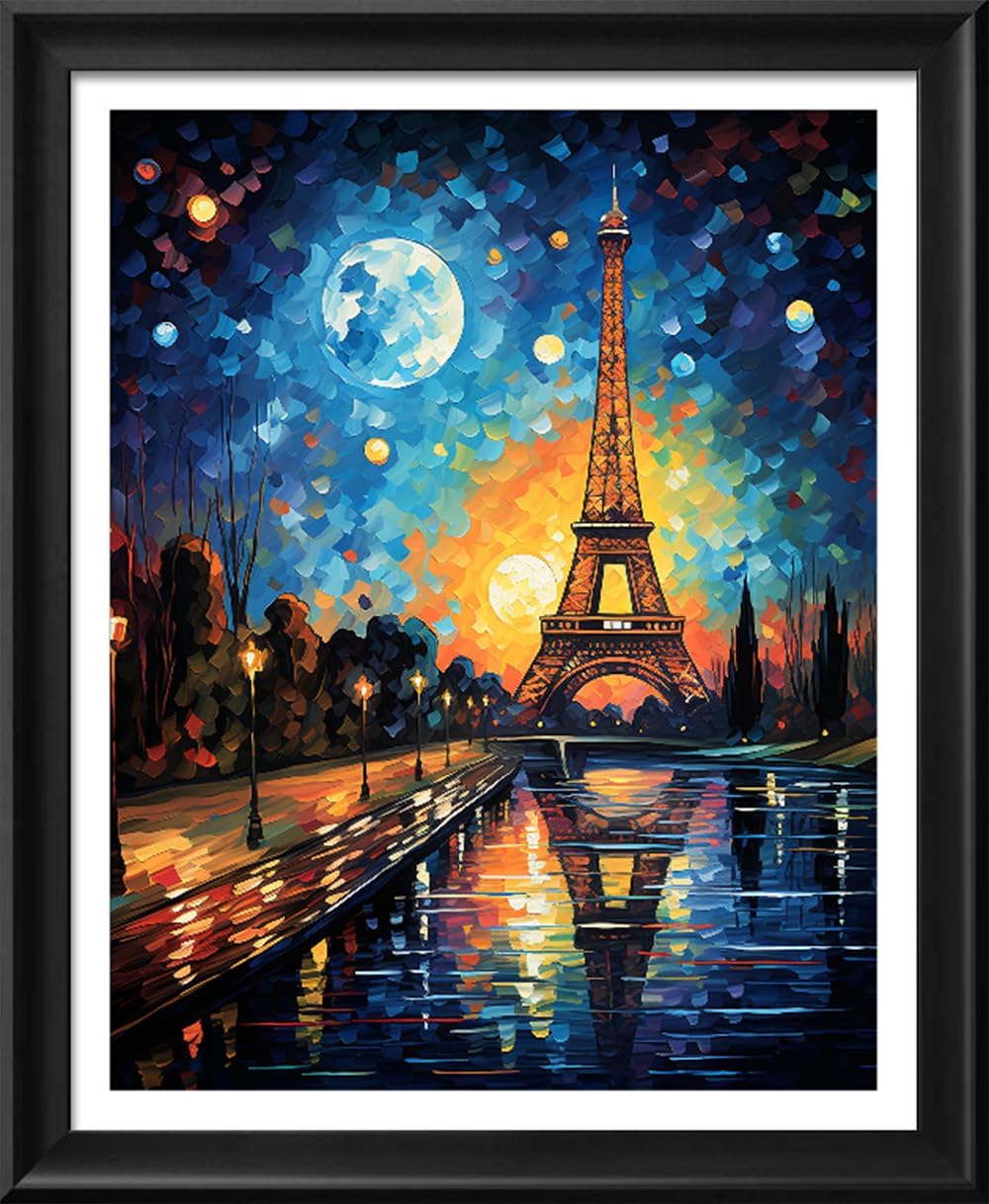 Leczany Cross Stitch Stamped Kit for Adults - Moonlight Tower | DIY Embroidery Starter Patterns Craft Kit Needlepoint for Beginner | 11CT, 3 Strands | 13.4x17.3 inches