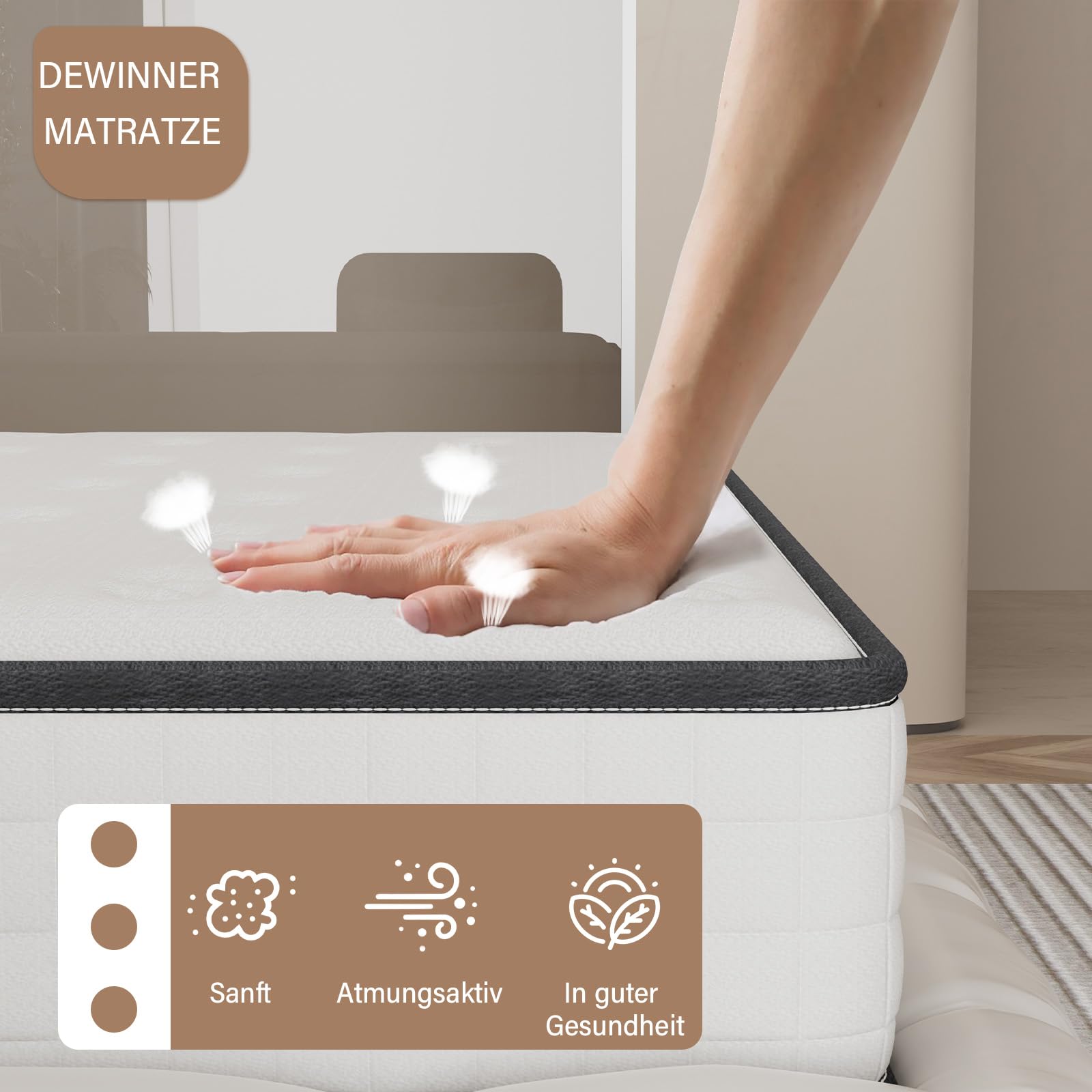 DEWINNER Matratze 160x200 cm, 25cm Hoch, | H2/H3 Wendematratze, Oeko-TEX 100 Zertifiziert, Atmungsaktiv, Hypoallergen & Orthopädisch
