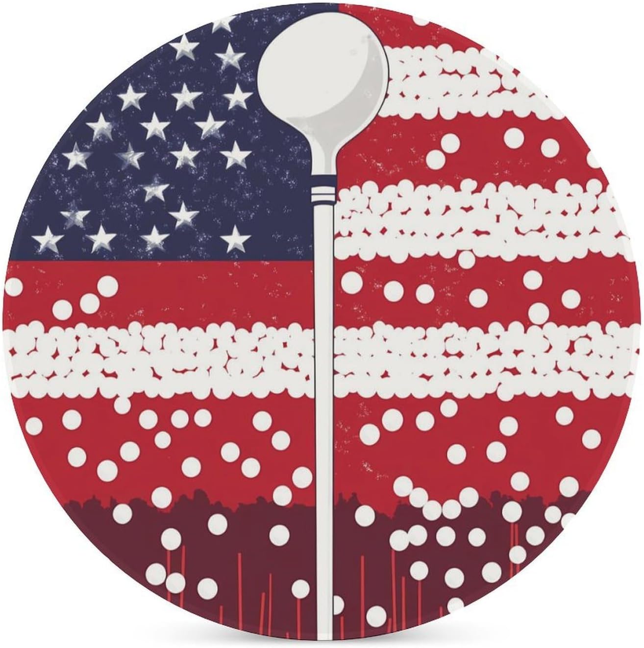 Golf U.S. Flag Funny Round Ceramic Coasters for Drink Absorbent Cup Holders Tabletop Protection