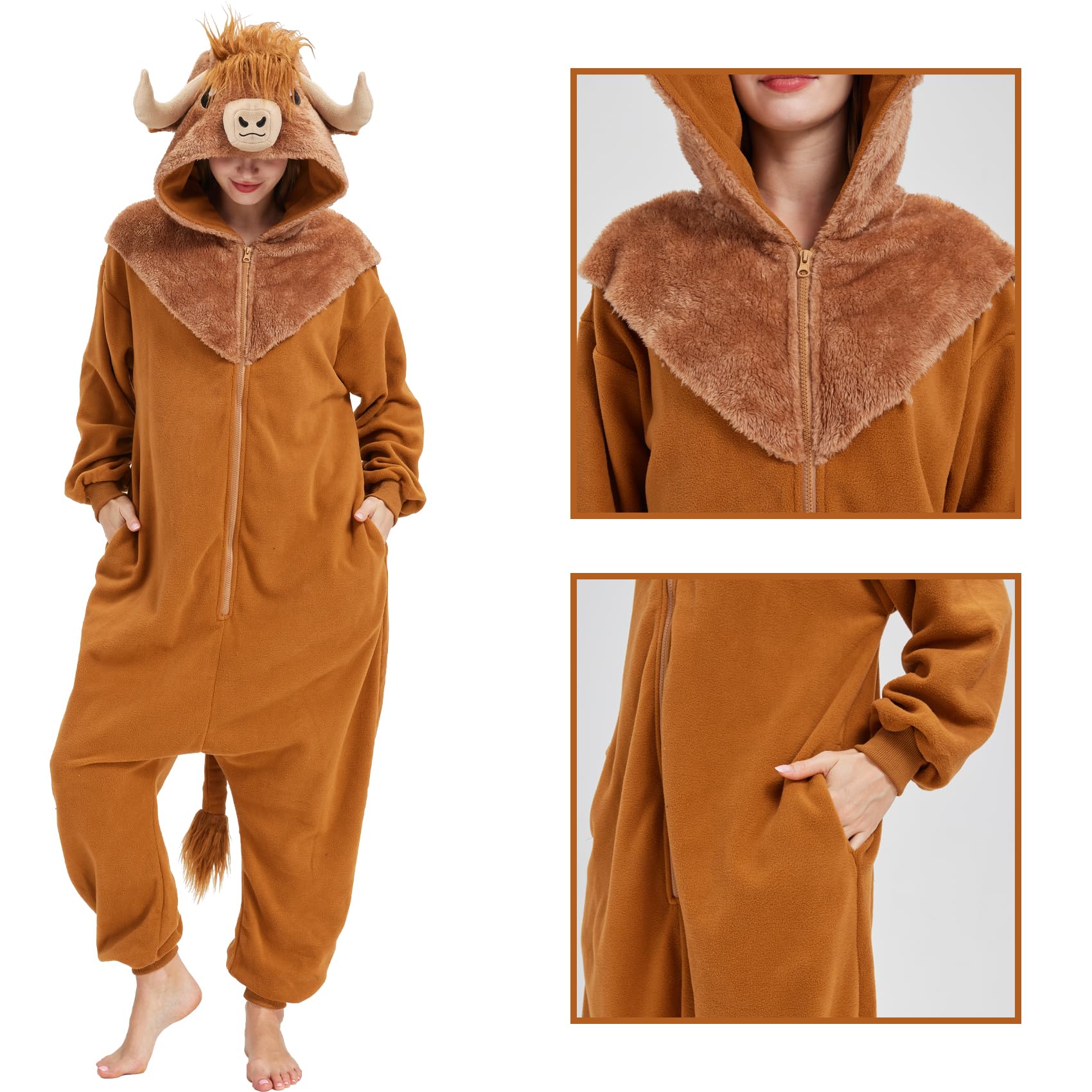 Pigiama unisex a forma di mucca delle Highlands, costume per Halloween, cosplay, pigiama, abbigliamento da notte