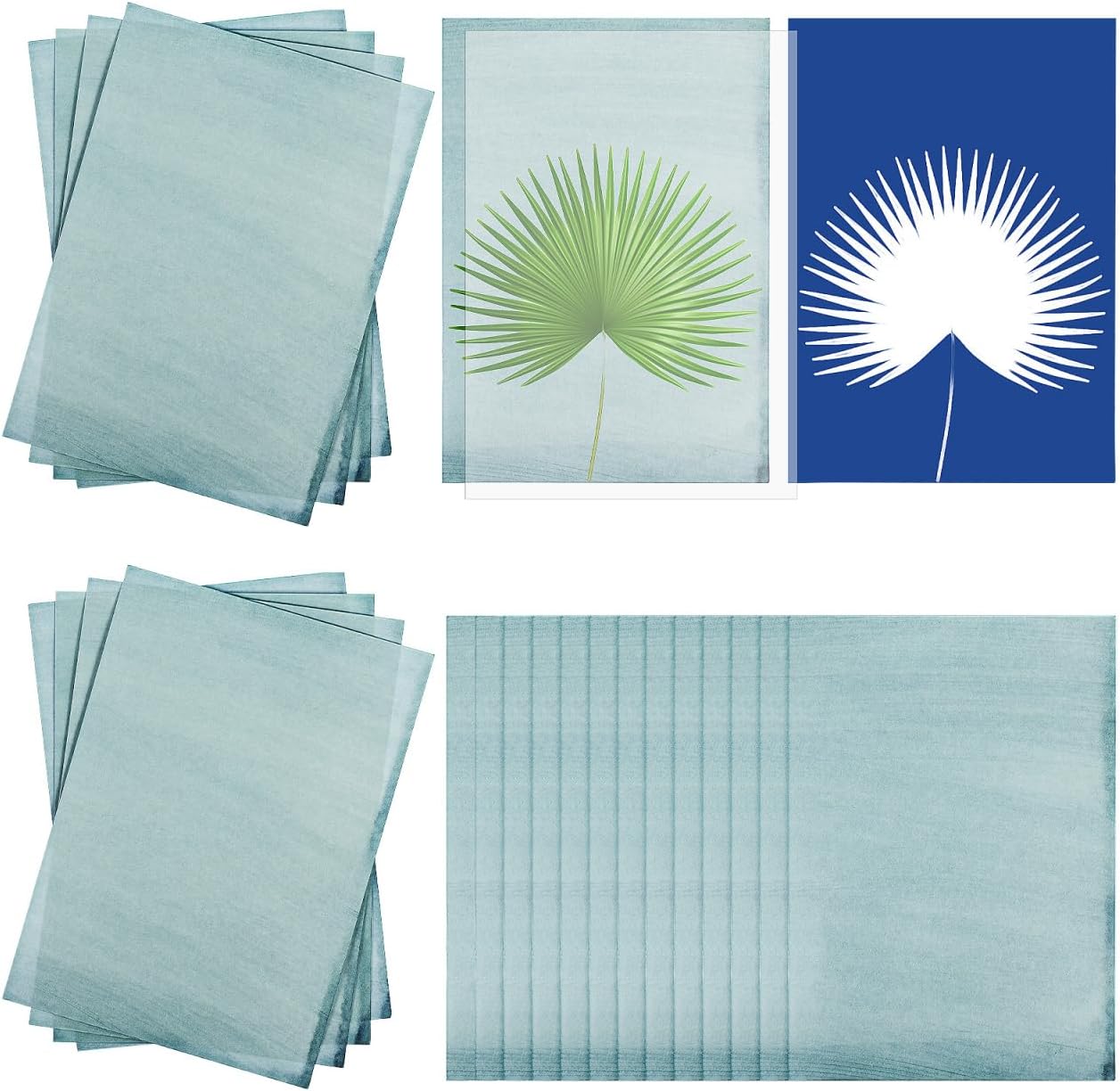 TEHAUX Cyanotype Sun Printing Paper Kit 8.38X5.90 Inch 32 Sheets with Press Panel Solar Activated Sun Sensitive Paper for Diy Art Crafts