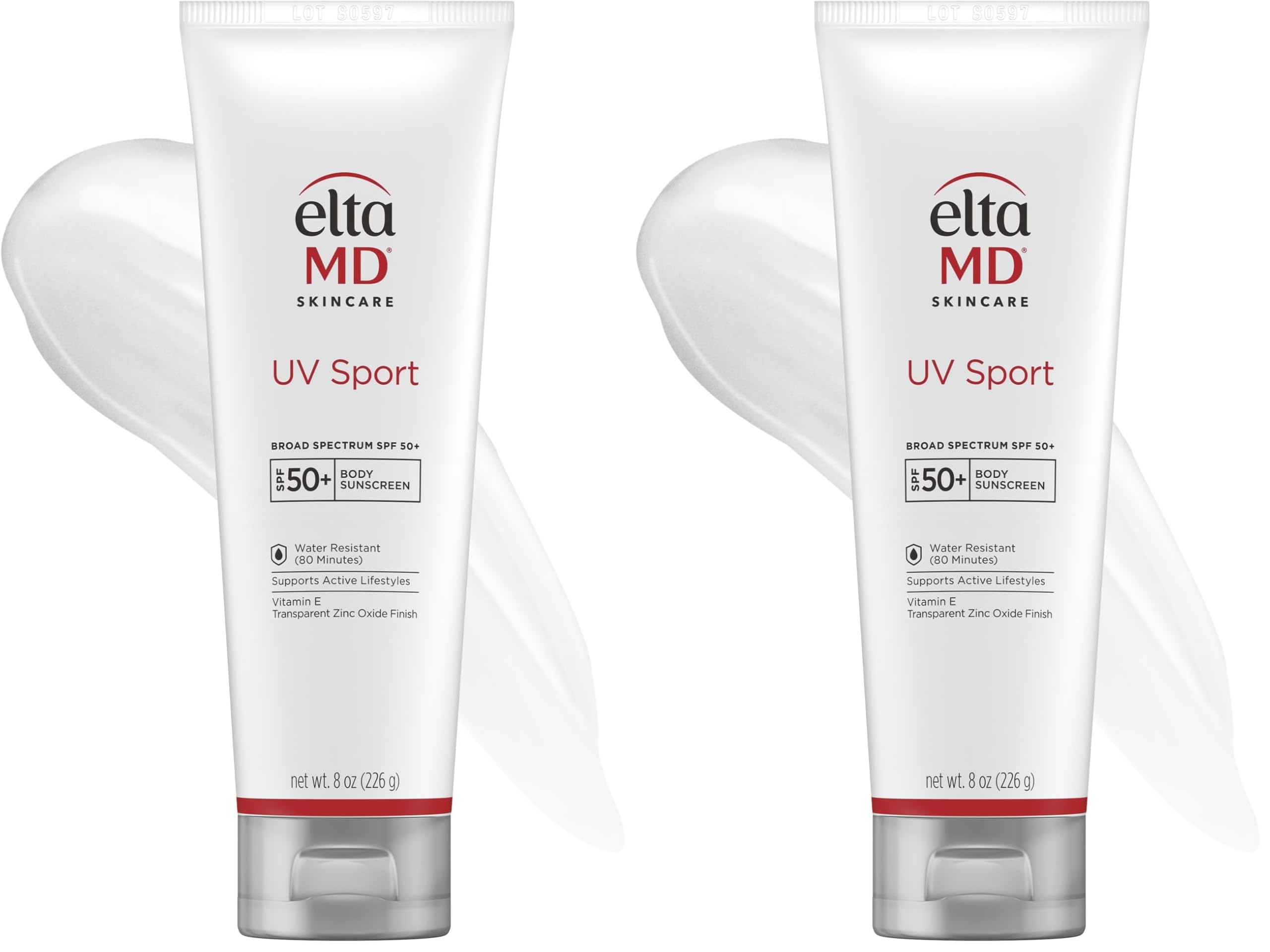 EltaMD UV Sport Sunscreen Lotion, SPF 50 Body Sunscreen, Water and Sweat Resistant, Oil-Free, Zinc Oxide Formula, 8 oz Tube, (Pack of 2) 8 Ounce (Pack of 2)