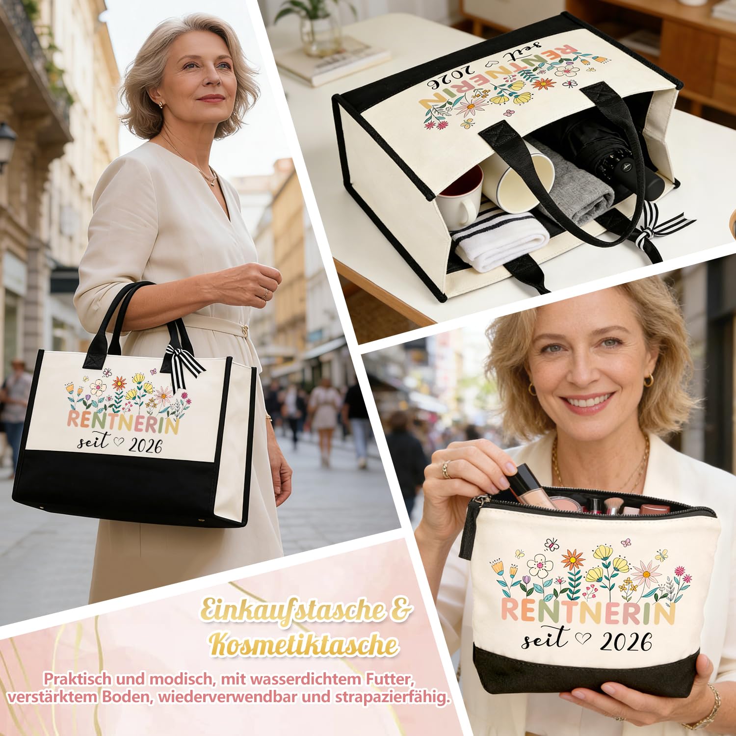 Renteneintritt Geschenk Frau, Ruhestand Geschenk Frauen 8 Stück Set mit Weinbecher aus Edelstahl, Lustige Socken, Jutetasche, Geschenkideen zum Renteneintritt 2026 für Rentne Frau, Lehrerin, Kollegin