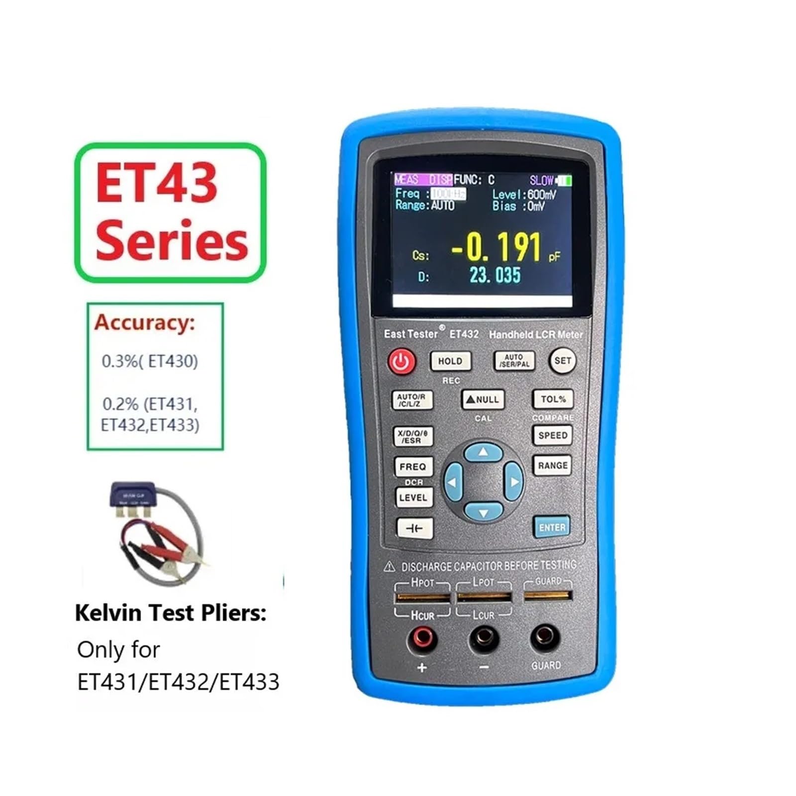 Medidor LCR Medidor de puente digital LCR ET43 USB portátil de alta precisión, capacitancia, inductancia, resistencia, pantalla digital(ET430)