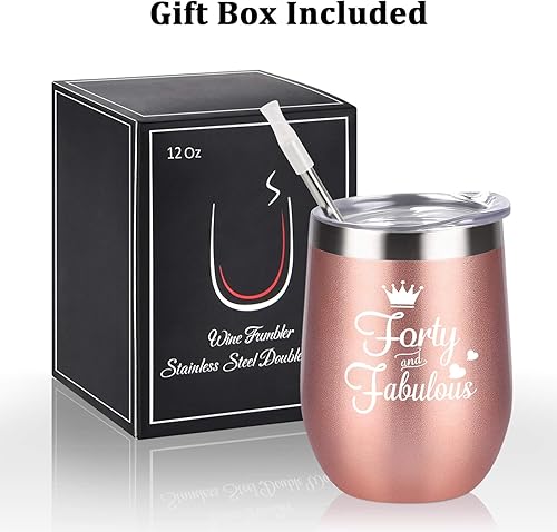 Miniatura 7 de GINGPROUS Regalos de cumpleaños número 40 para mujeres, esposa, mamá, amigas, compañeras de trabajo, vaso de vino de cuarenta y fabulosos para 40