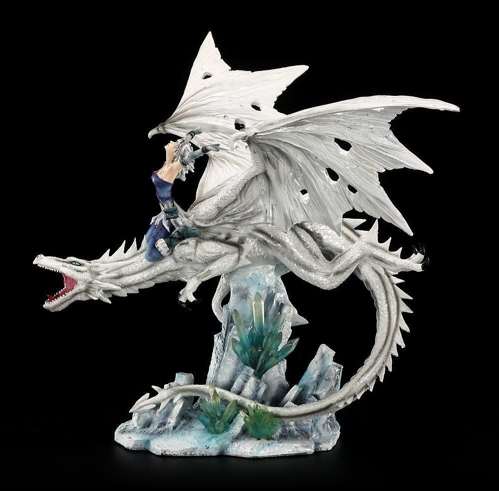 Unbekannt Große Drachen Figur - Candidus mit Drachenreiter - Drachenfigur Deko Gothic Figuren