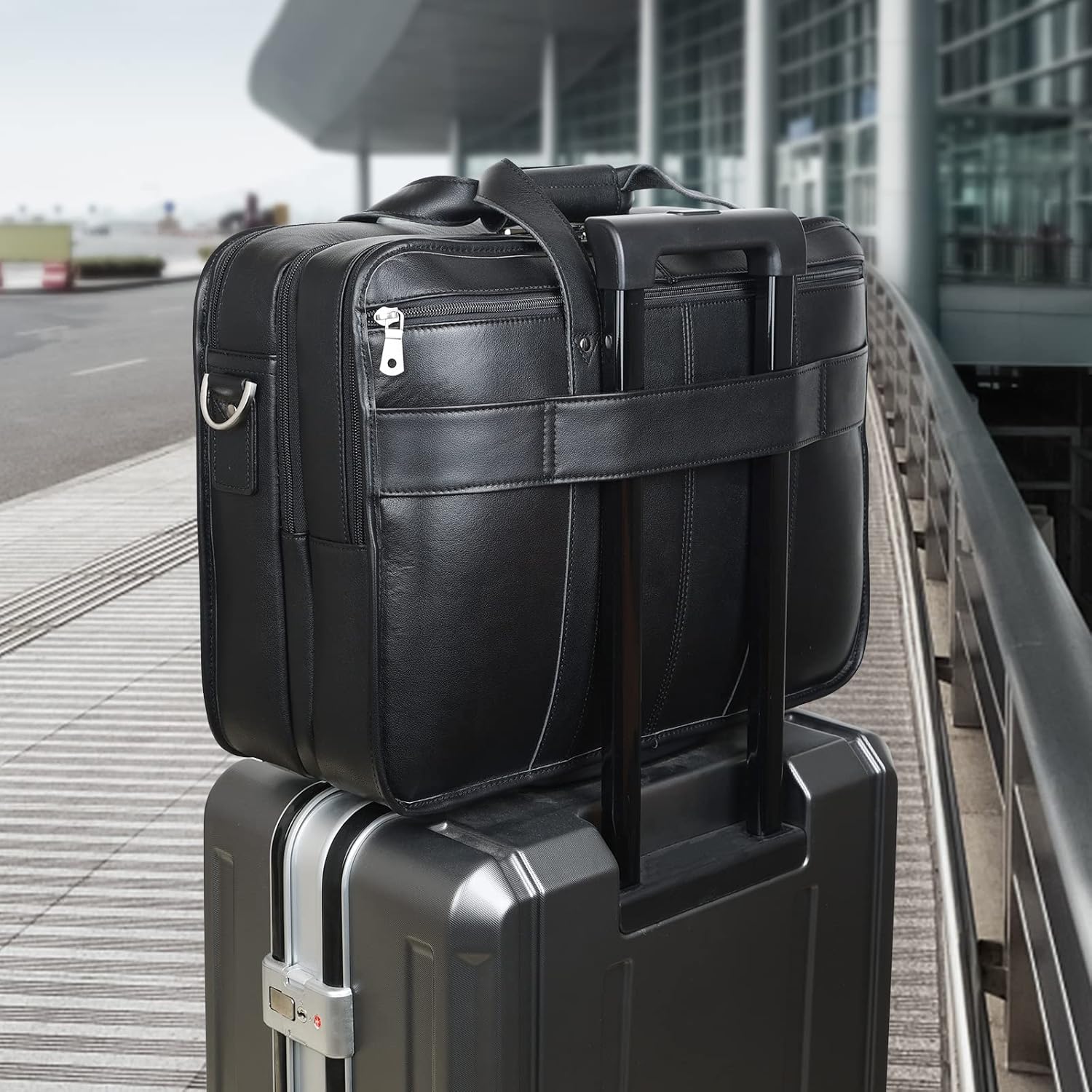 Polare 18.5” Full Grain Leather Laptop Briefcase Messenger Bag Tote For Men Large Fits 17.3” Laptop - Image 2