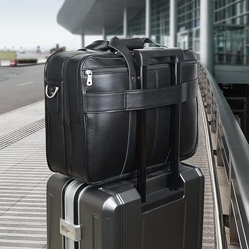 Miniatura 5 de Polare - Maletín de cuero de grano completo de 18.5 pulgadas para computadora portátil, bolsa de mensajero para hombres, grande para portátiles de