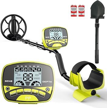 Metal Detector for Adults & Kids Professional Cordless Gold Detector 5 Modes, Advanced DSP Chip, Adjustable Length, Backlight LCD Display, 10 Waterproof Search Coil- Yellow
