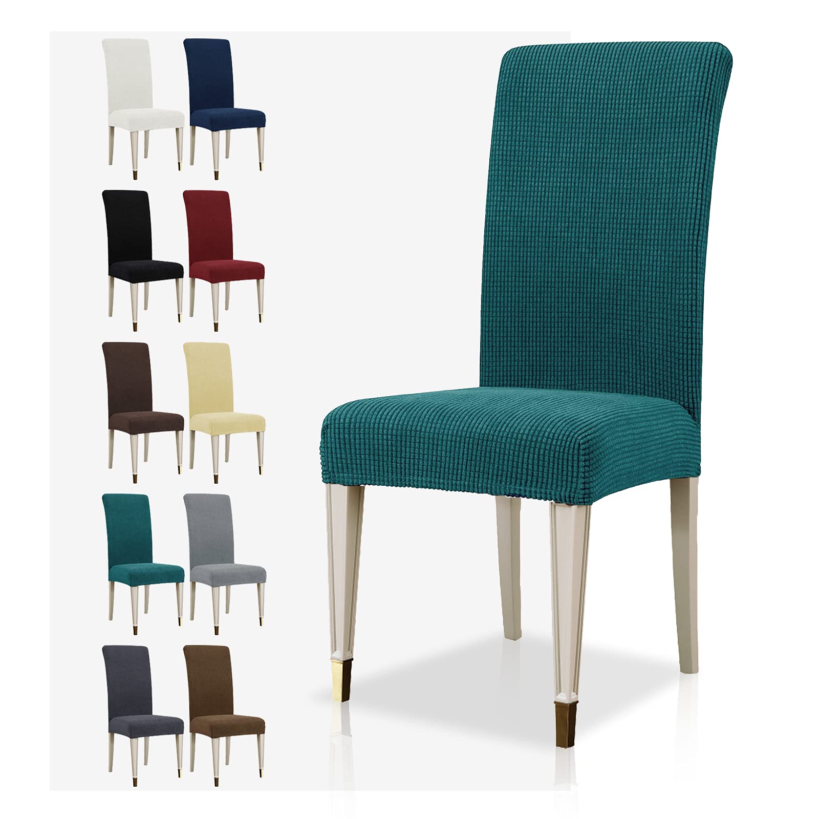MAXIJIN Super Stretch Dining Room Chair Cover Jacquard Spandex Dining Parsons Chair Slipcover Removable Chair Protector Covers for Dining Room,Hotel,Kitchen,Ceremony (Blackish Green, 2)