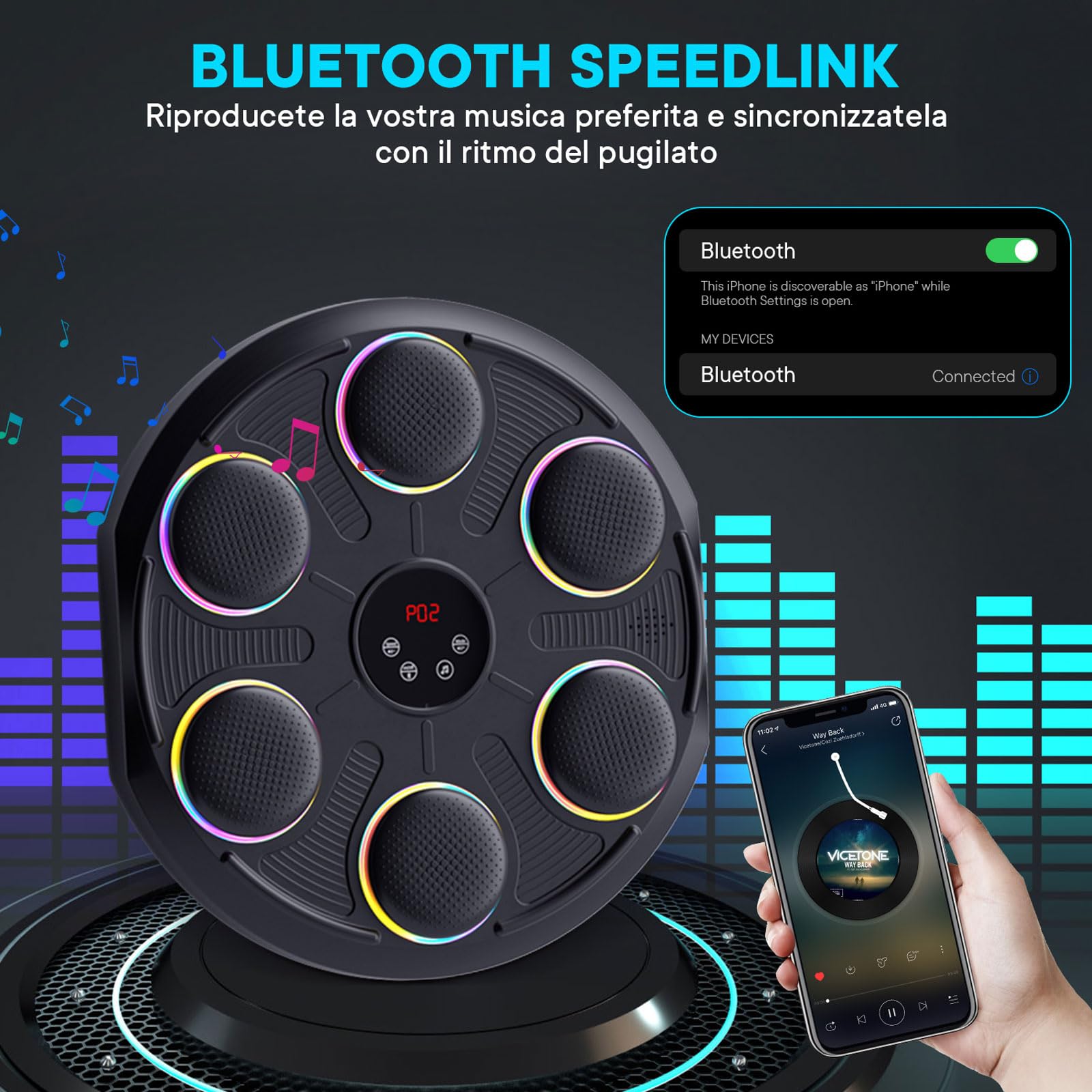 Music Boxing Machine - Tirapugni Musicale da Parete con 12 velocità e modalità Luce, Bluetooth, Macchina da Boxe per Allenamento Casa, Include Guanti MMA, per Allenamento Casa Adulti