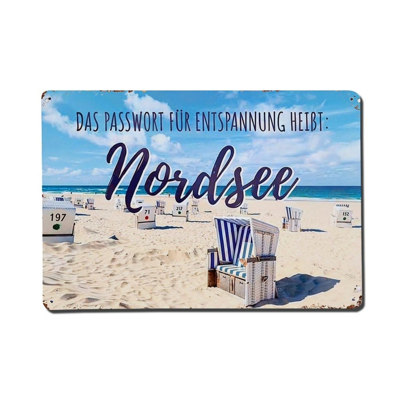 Beach Chair Stripe Pattern Sky Retro Metal Tin Sign, Vintage Decor Art Poster for Bar, Home, Man Cave, Kitchen, Laundry Room Gift 8x12Inch
